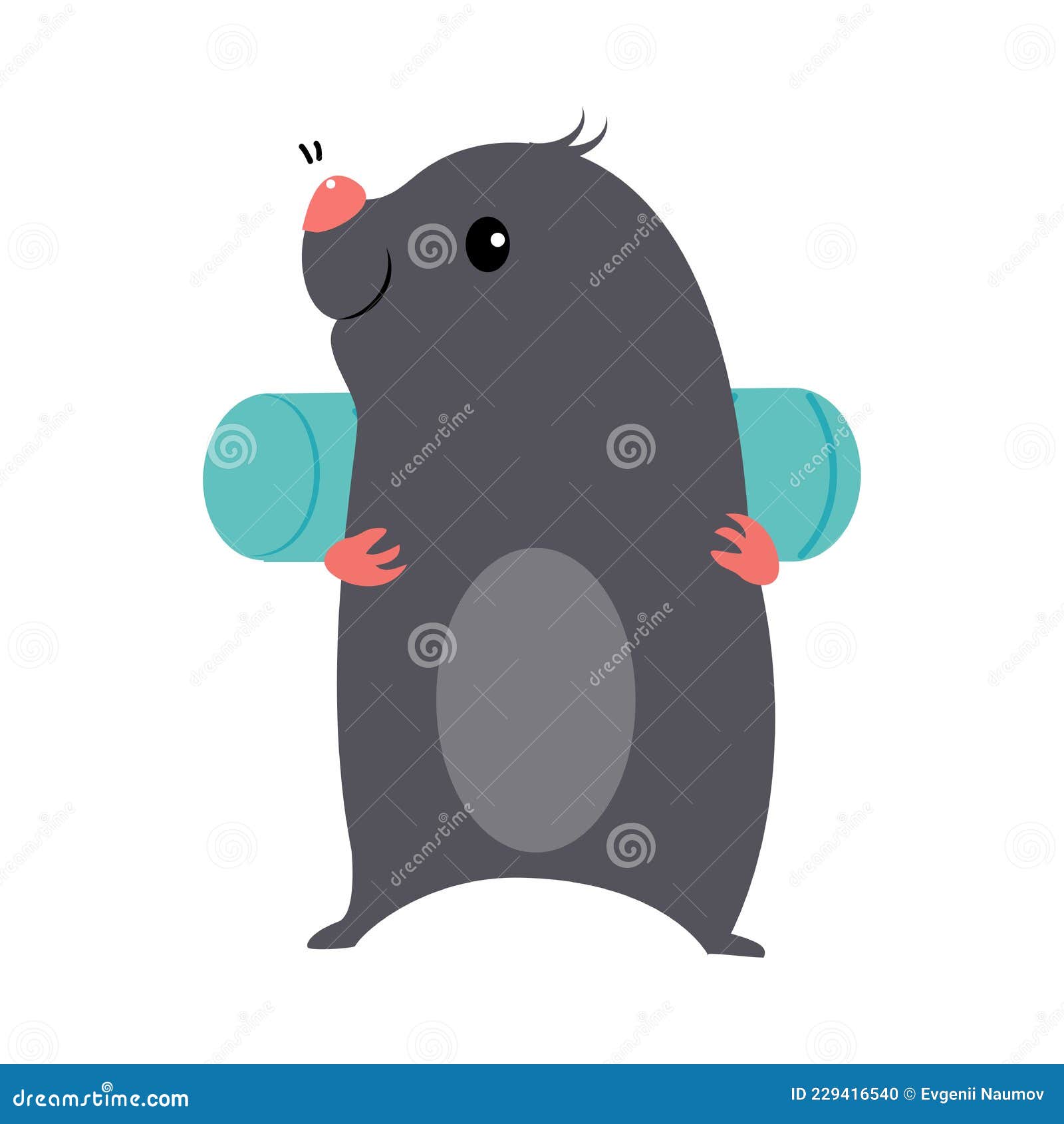 cute grey mole as forest animal walking with backpack  
