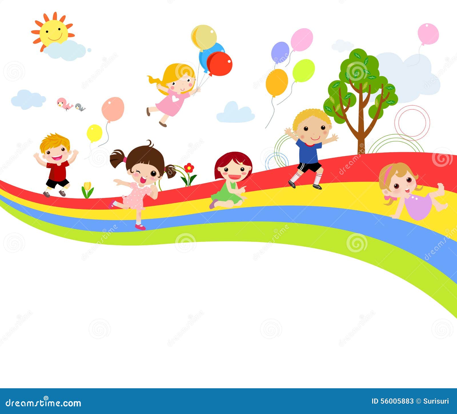 Cute Group of Children and Rainbow Stock Vector Illustration of