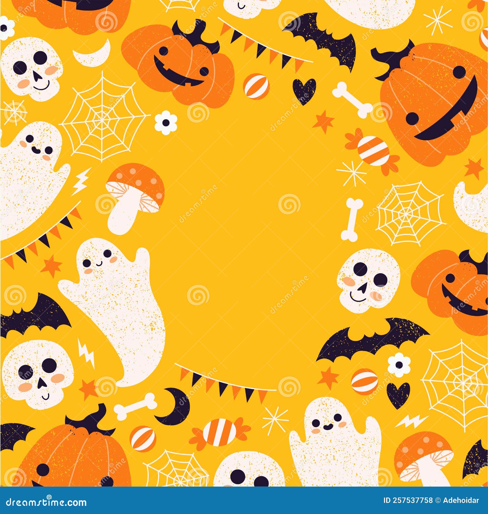 Cute Halloween Design Template. Textured Illustration of Monsters