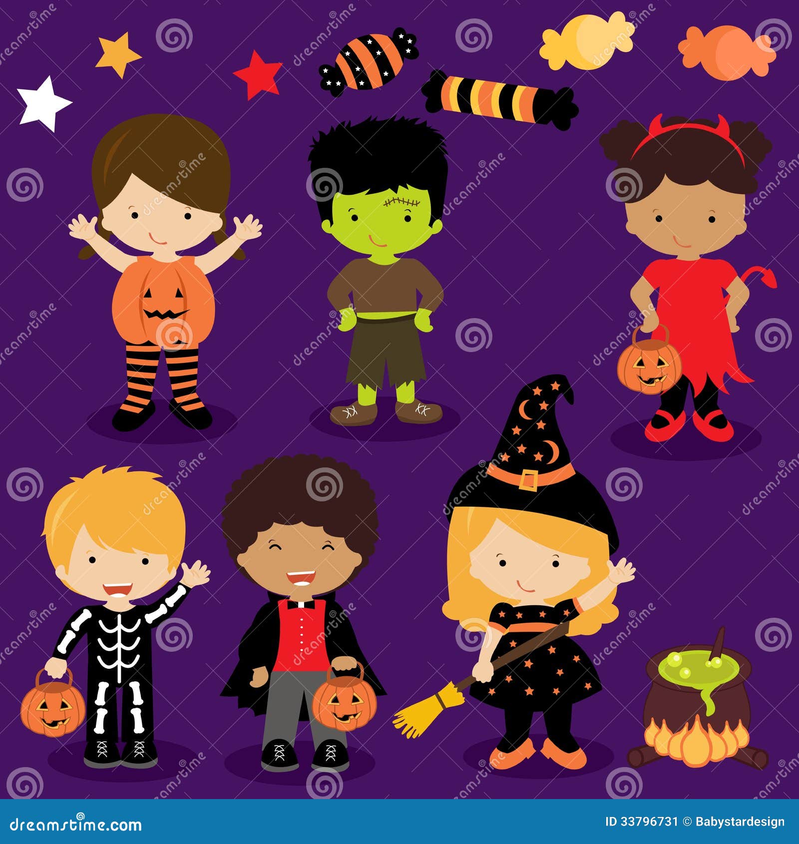 Cute Halloween kids stock vector. Illustration of happy - 33796731