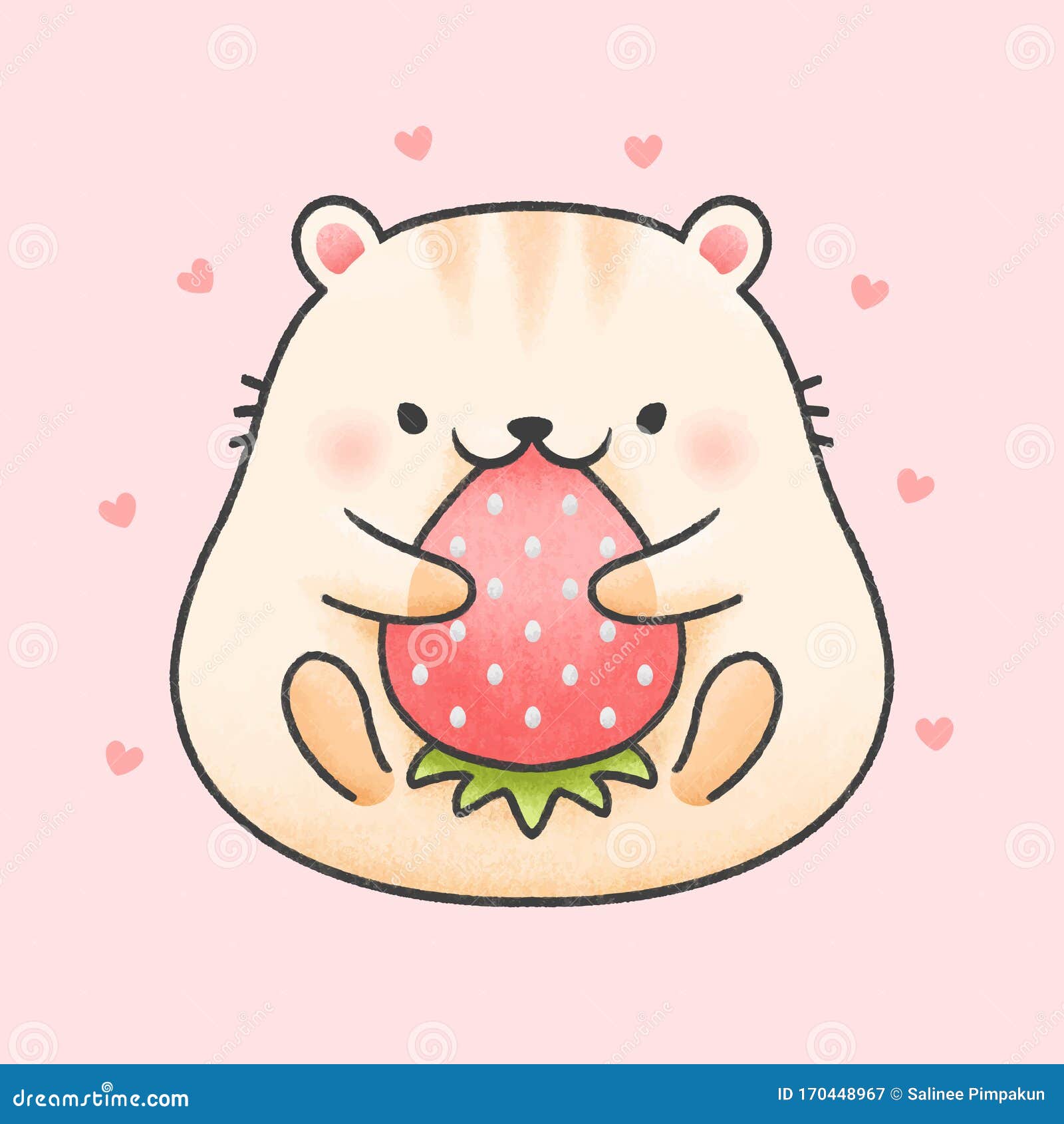 Cute Hamster Eat Strawberry Cartoon Hand Drawn Style Stock Illustration -  Illustration of design, berry: 170448967