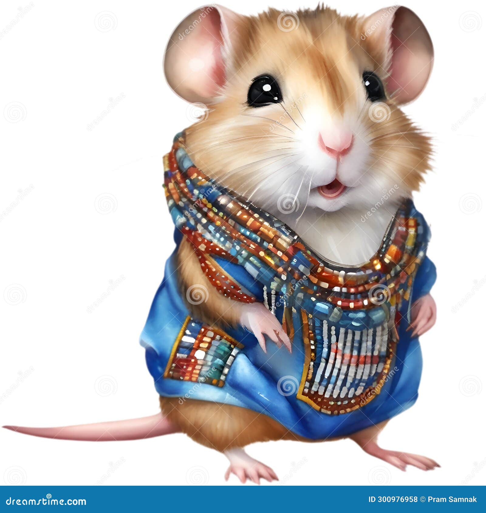 a cute hamster in maasai beadwork. ai-generated.