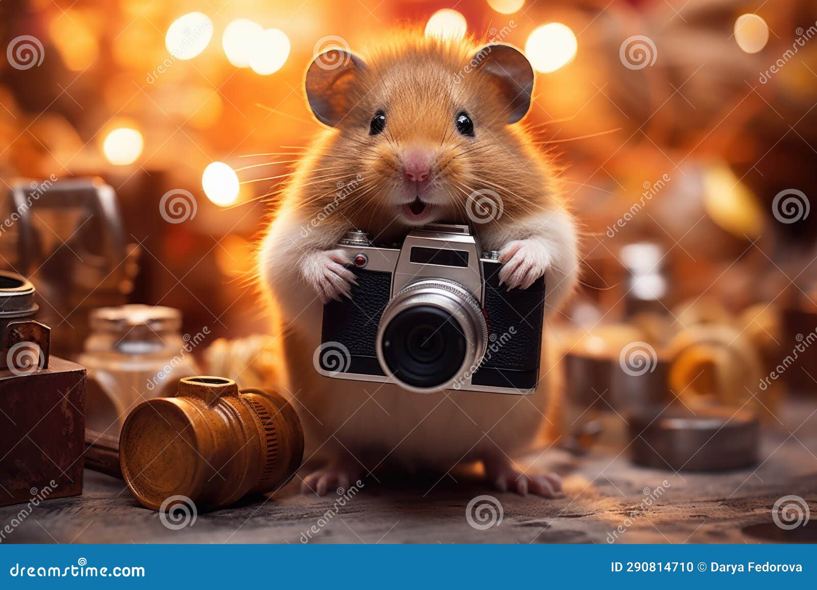 Cute Hamster with Small Photo Camera Stock Photo Image of hold, care