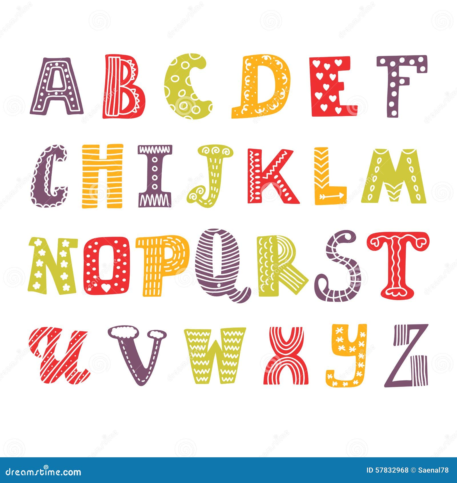 Cute Hand Drawing Alphabet. Funny Font. Hand Drawn Design Stock Vector