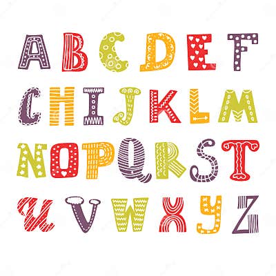 Cute Hand Drawing Alphabet. Funny Font Stock Vector - Illustration of ...