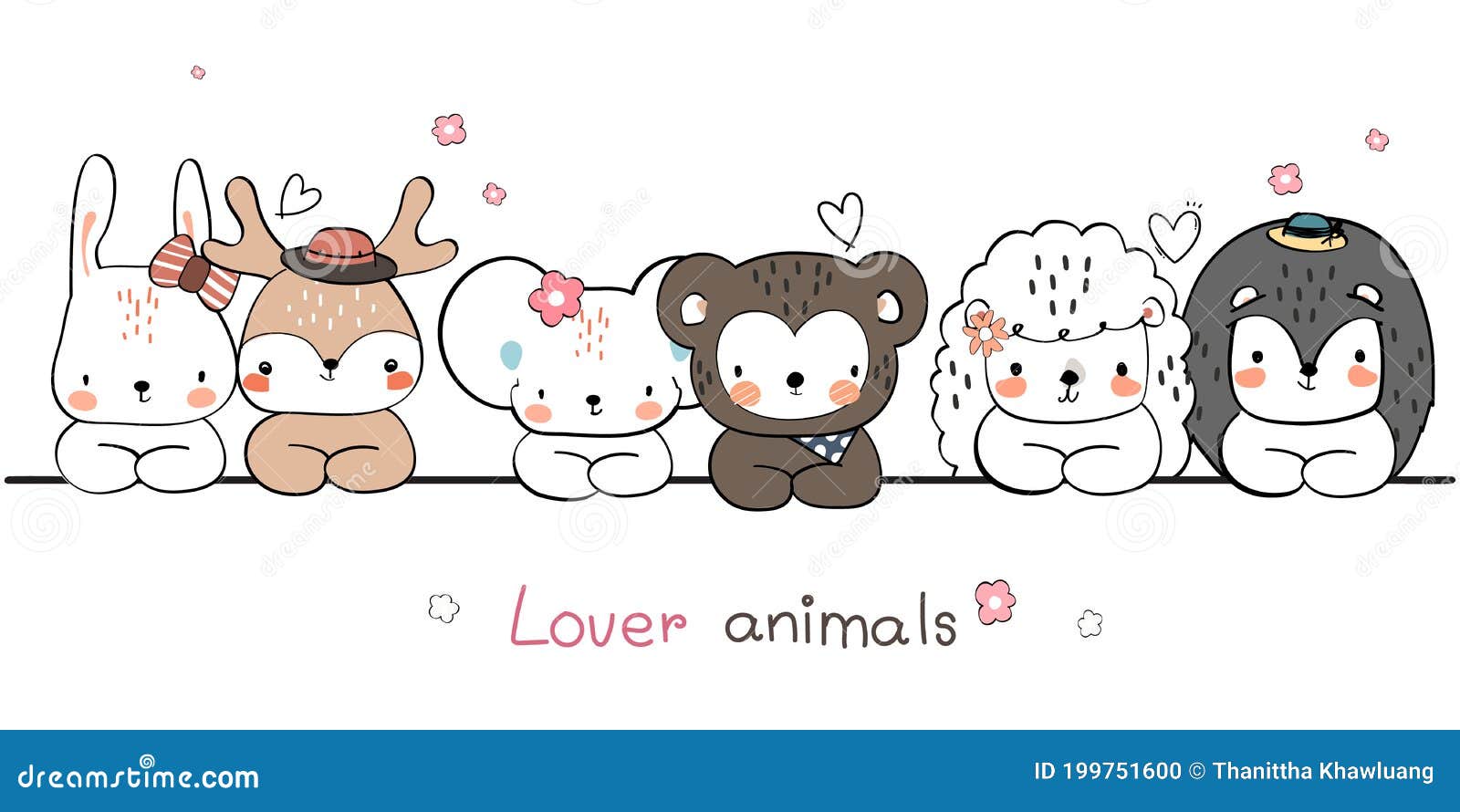 Cute Hand Drawing Wild Animal Family Greeting Cartoon Doodle Wallpaper  Stock Vector - Illustration of hand, childish: 199751600