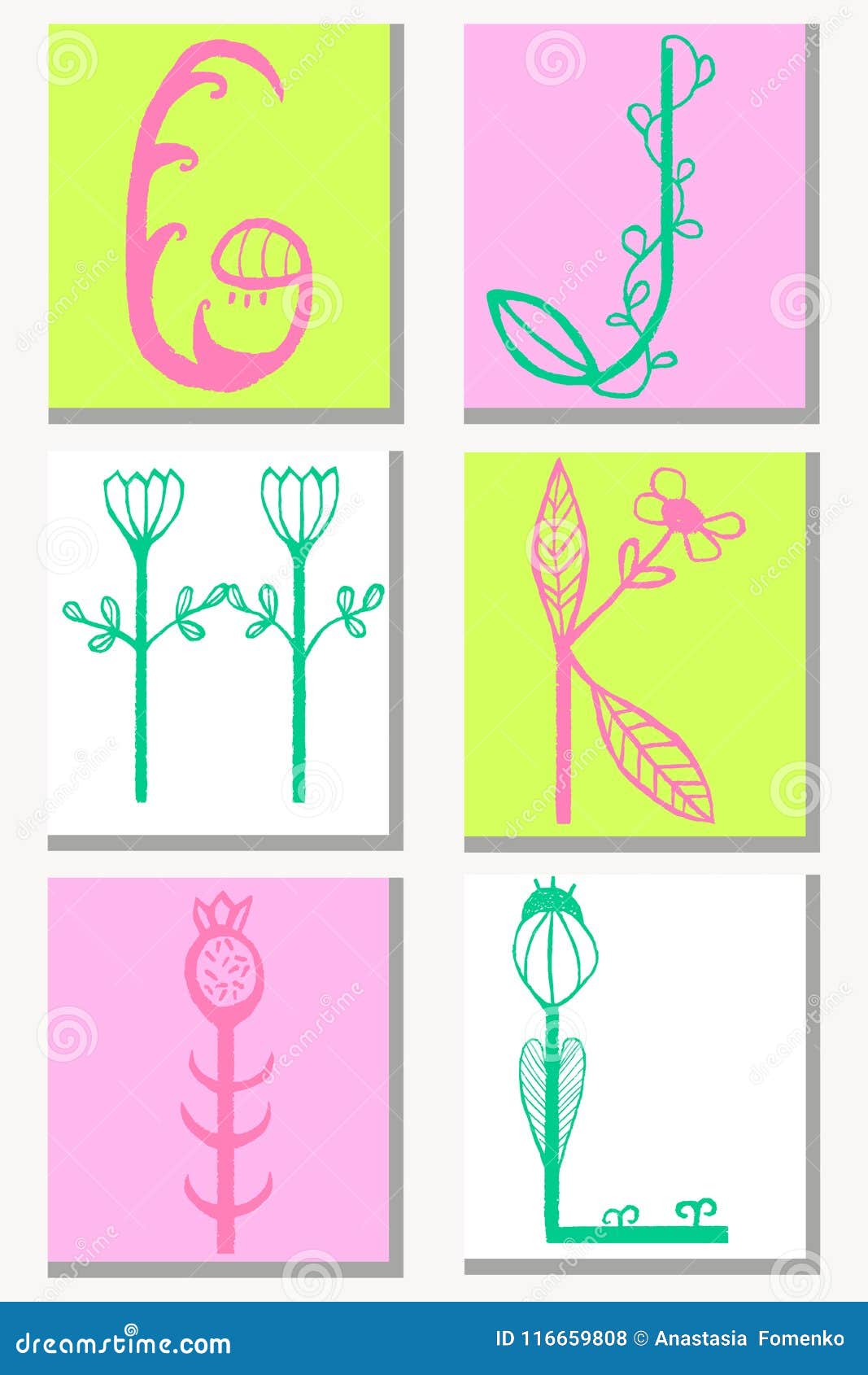 Cute Hand Drawn Alphabet In Flower Style Made In Vector