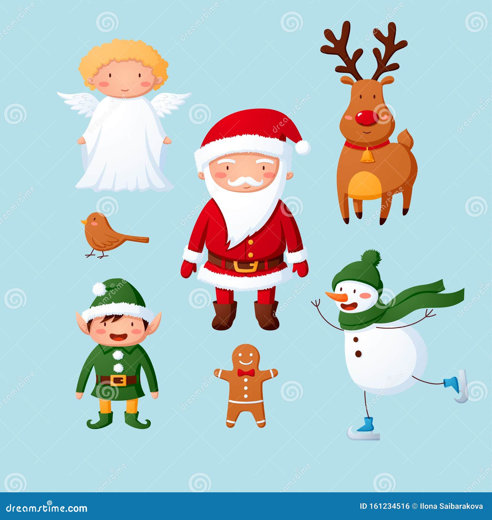 cute hand drawn christmas holiday characters collection.  eps10.