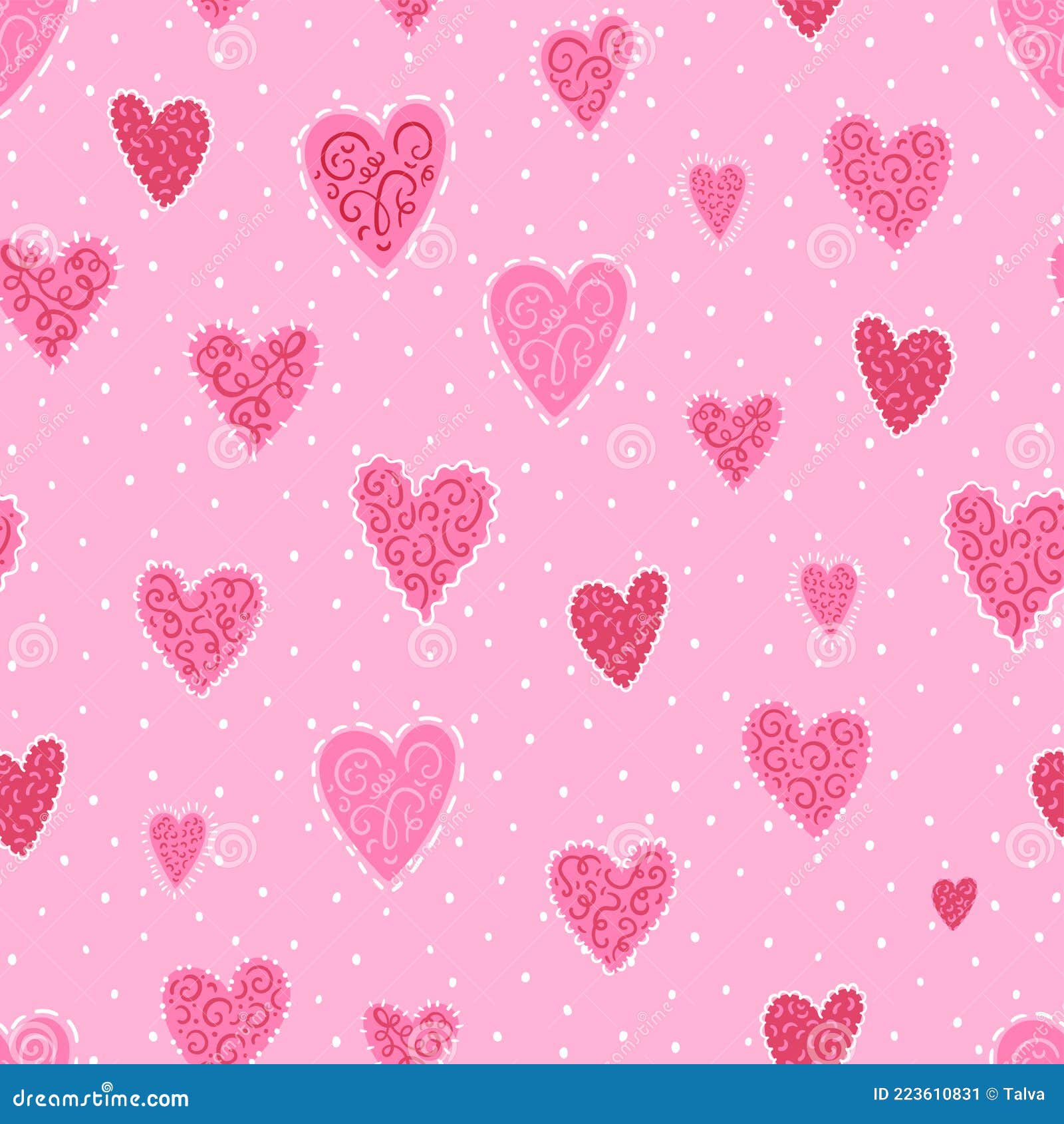 Cute Hand Drawn Hearts Seamless Pattern, Lovely Doodle Background ...