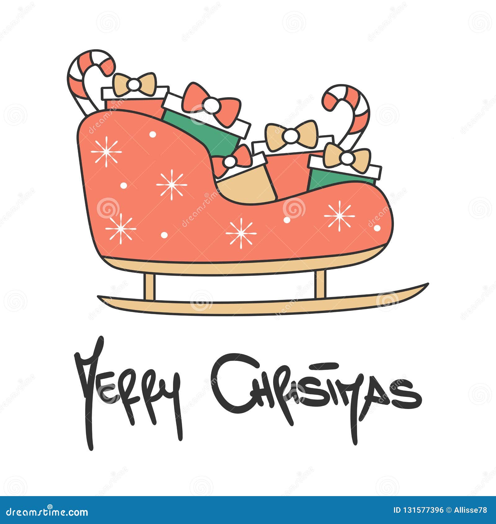 Cute Hand Drawn Lettering Merry Christmas Vector Greeting Card with ...