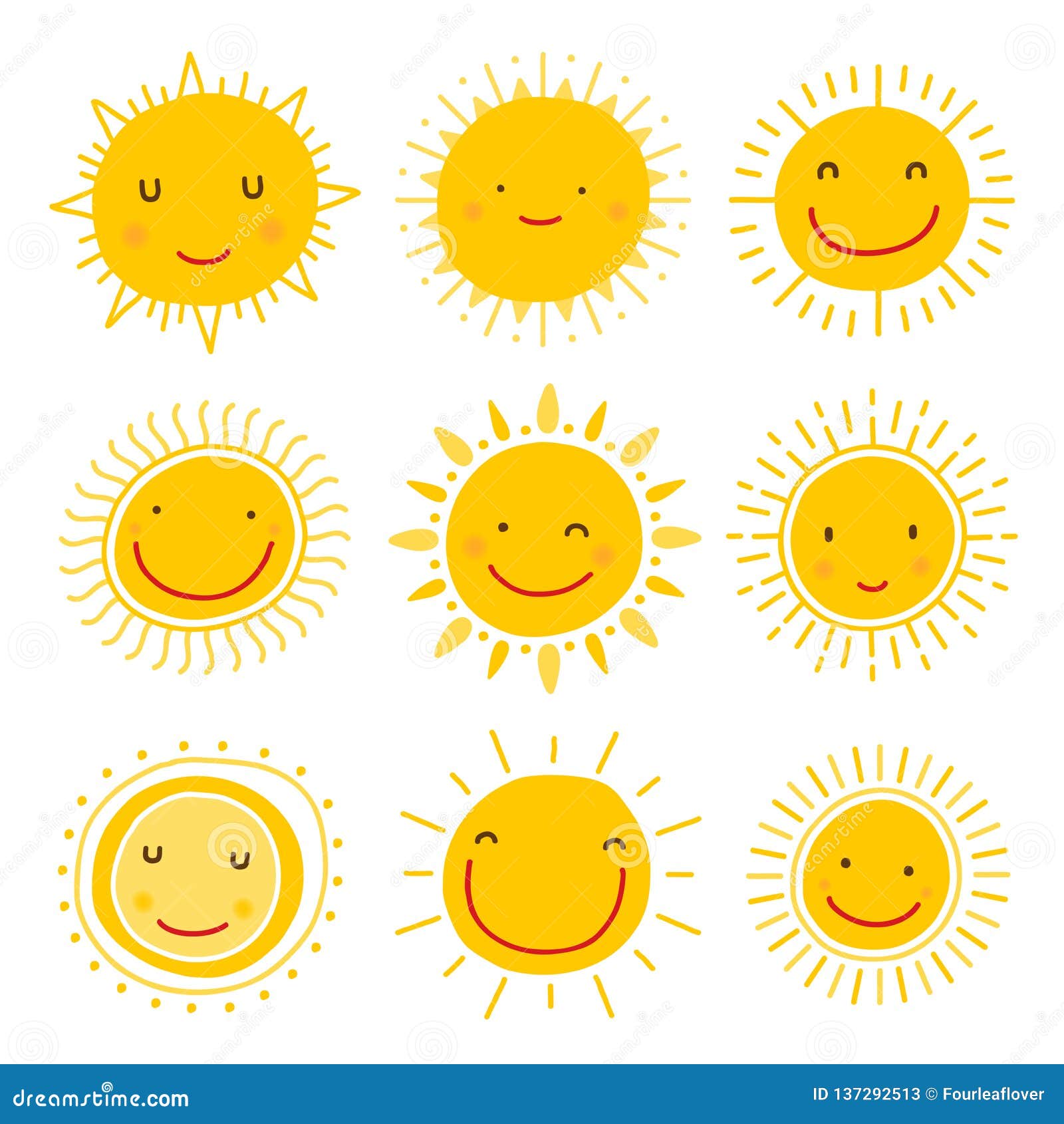 Cute Hand Drawn Sun Character Vector Collection Stock Vector ...