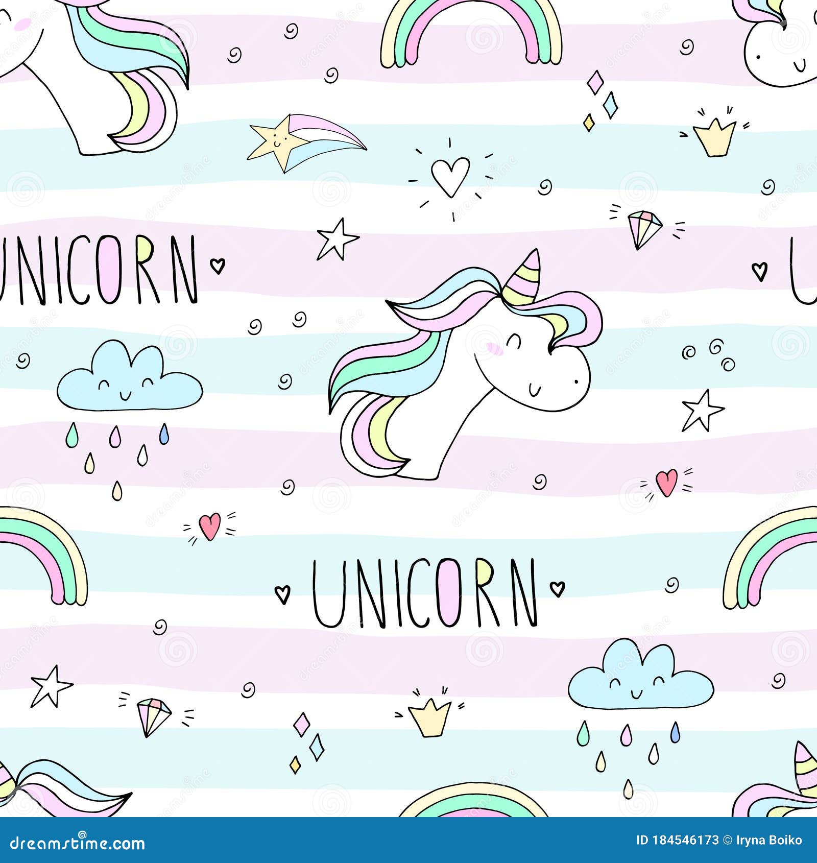 Cute Hand Drawn Unicorn Pattern. Creative Kids Hand Drawn Texture for  Fabric, Wrapping, Textile, Wallpaper, Apparel Stock Illustration -  Illustration of cute, baby: 184546173