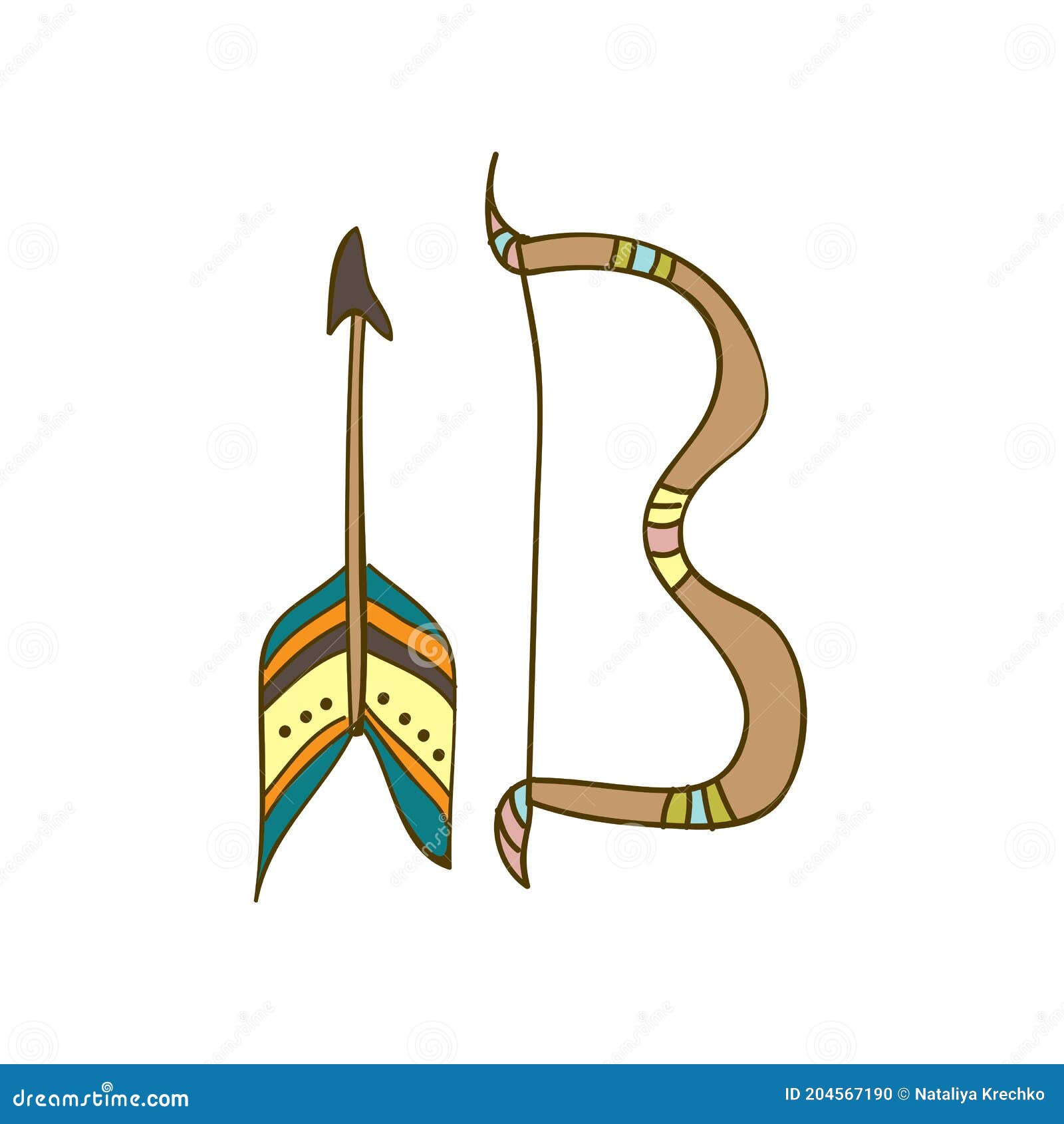 Cute Hand Drawn Vector, Bow and Arrow in Doodle Style Stock Vector