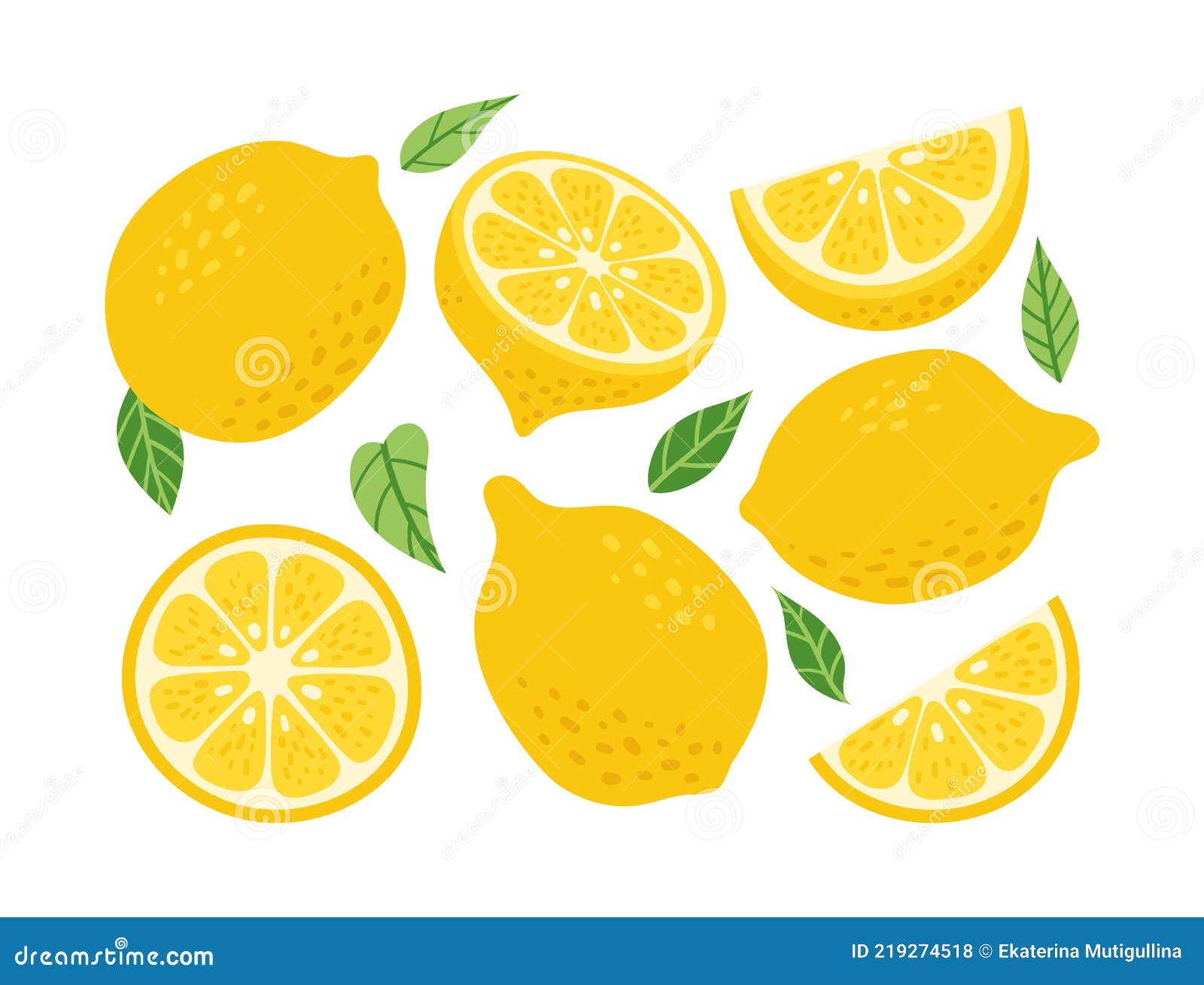 Cute Hand Drawn Vector Lemon Set. Cartoon Summer Fruit Slice, Half ...