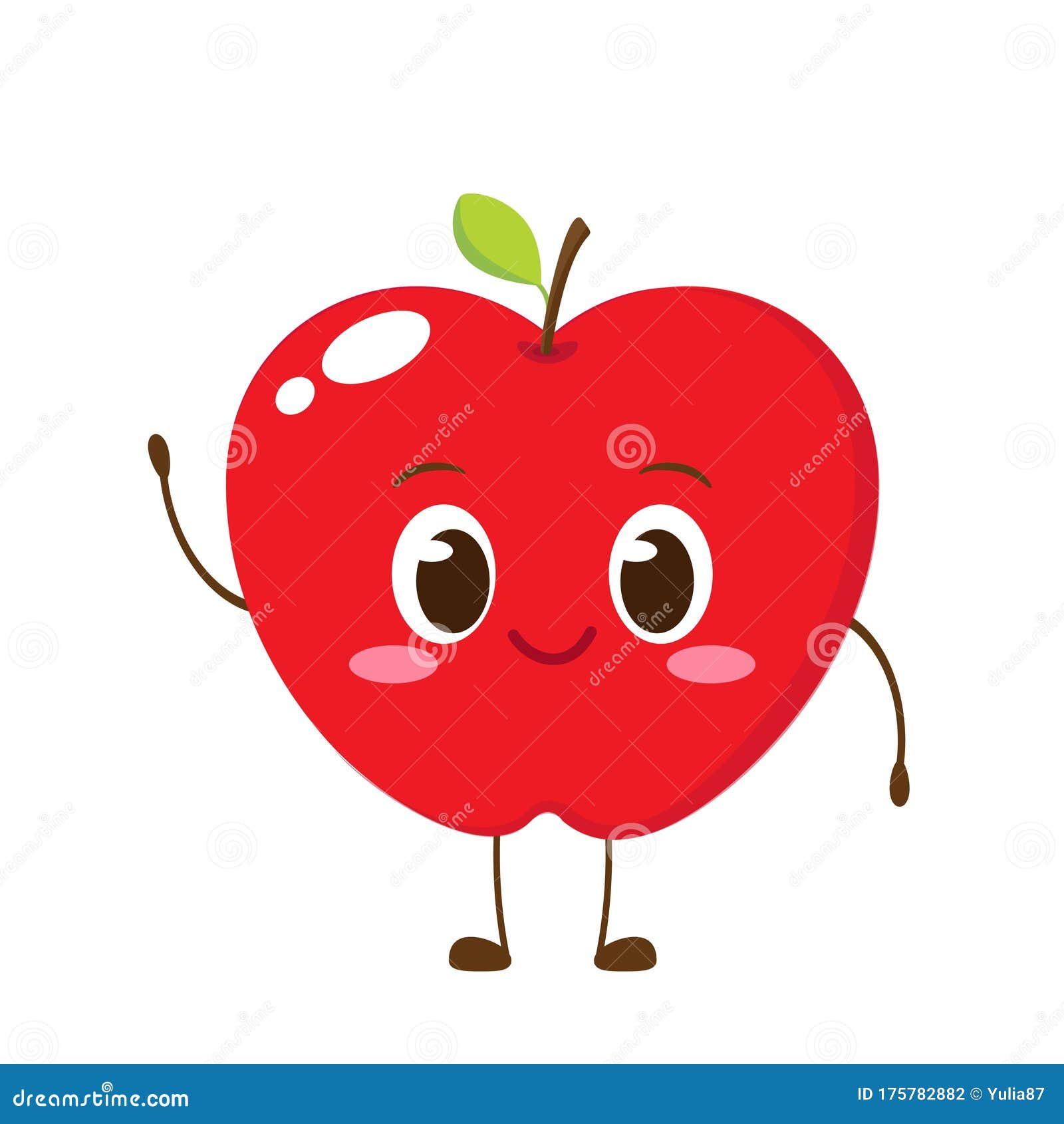 Cute Happy Red Cherry Character. Funny Fruit Emoticon In Flat