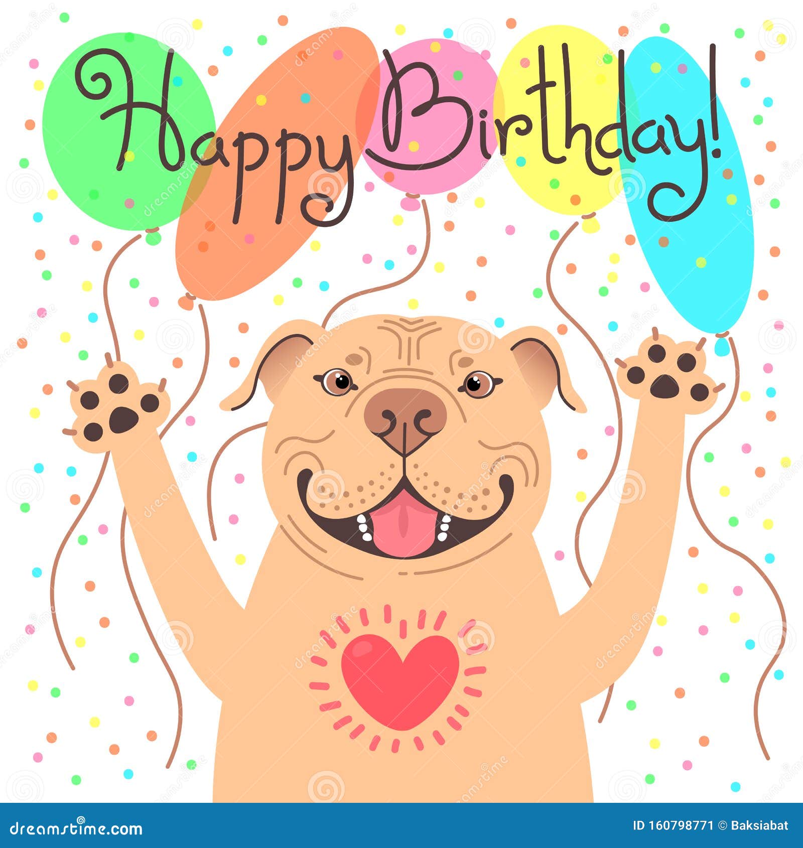 https www dreamstime com cute happy birthday card funny puppy pit bull loving american staffordshire pitbull terrier dog balloons cute happy image160798771