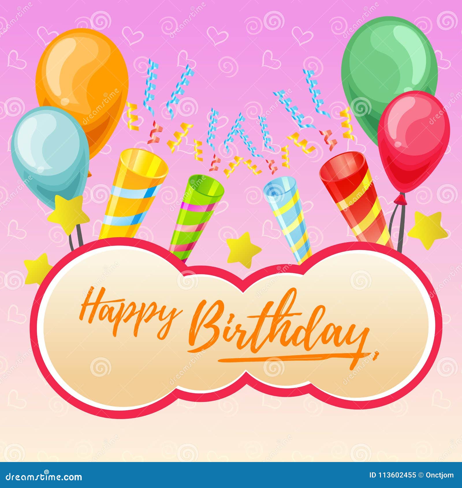 Cute Happy Birthday Lettering with Party Trumpet Stock Vector ...