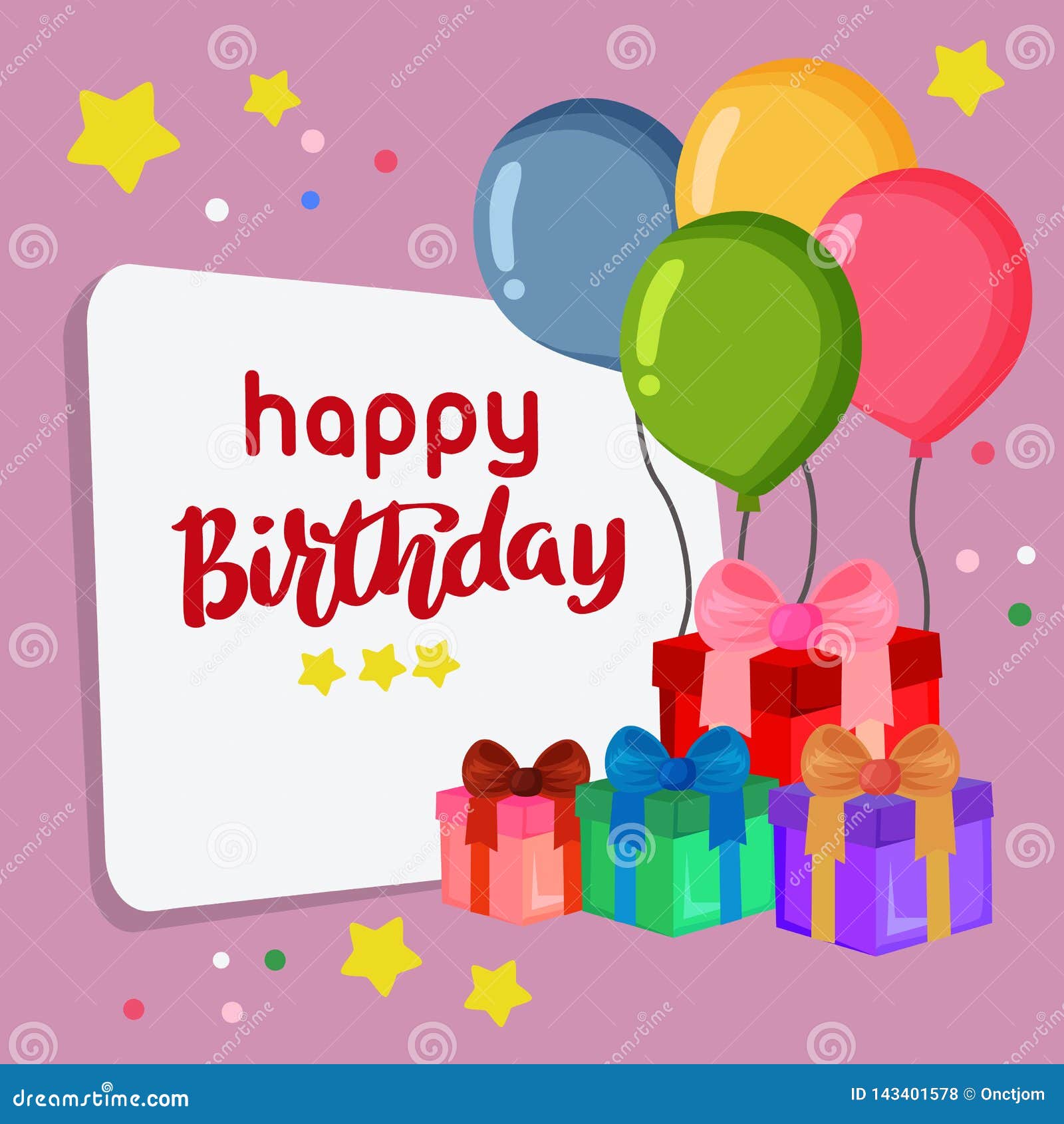 Cute Happy Birthday Present Gift with Balloon Stock Vector ...