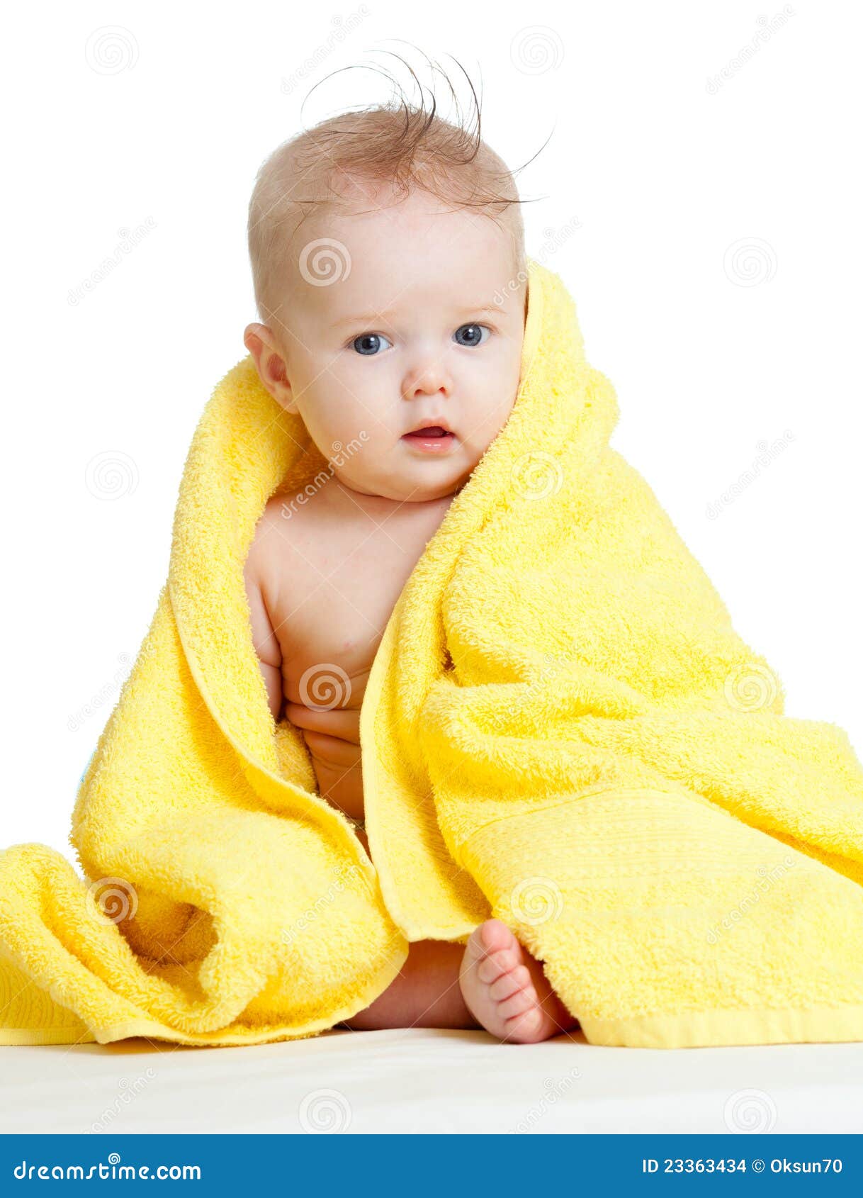 Cute Happy Blue-eyed Baby in Colorful Towel Stock Photo - Image of ...
