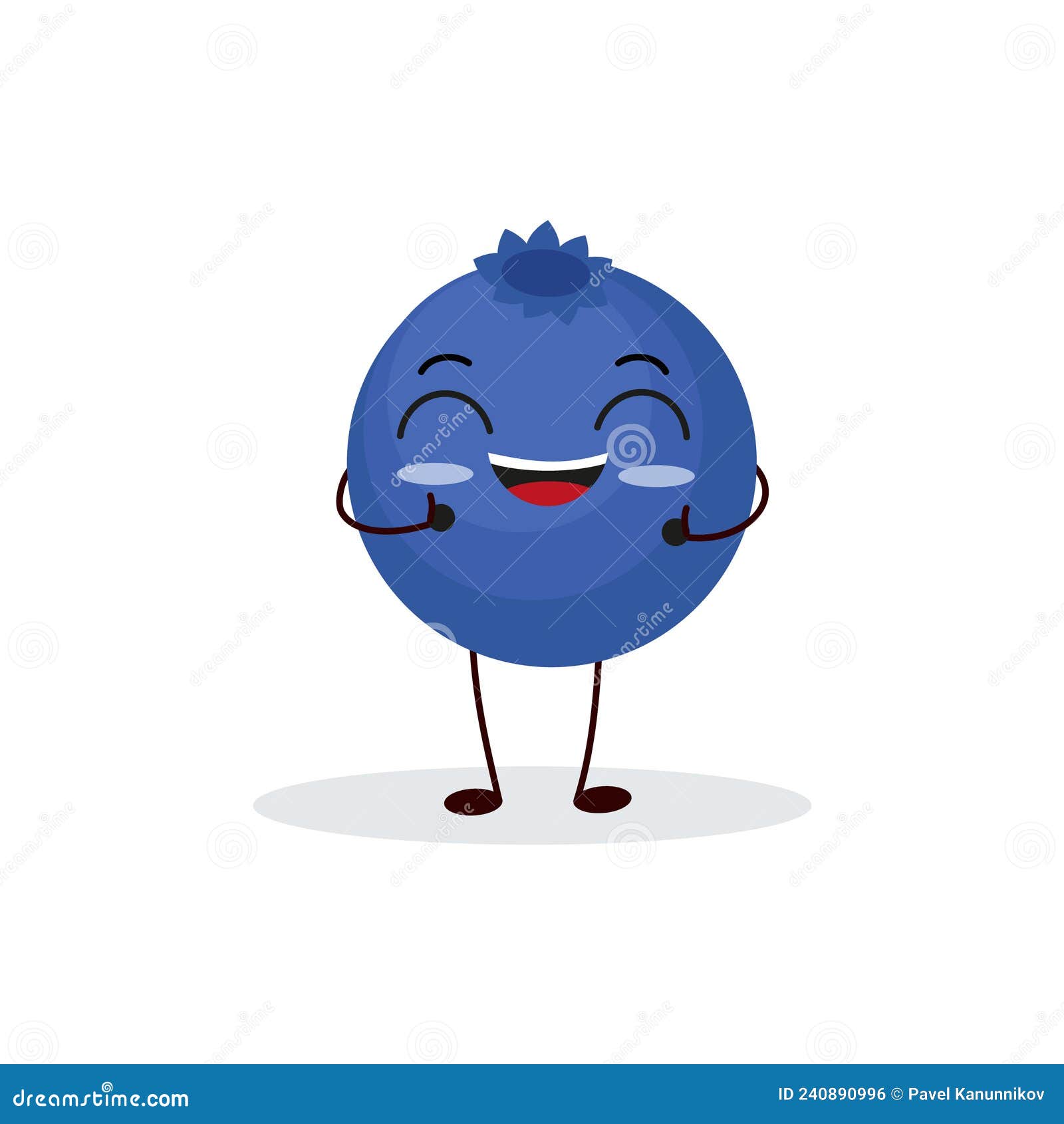 Cute Happy Blueberry Character. Funny Fruit Emoticon in Flat Style