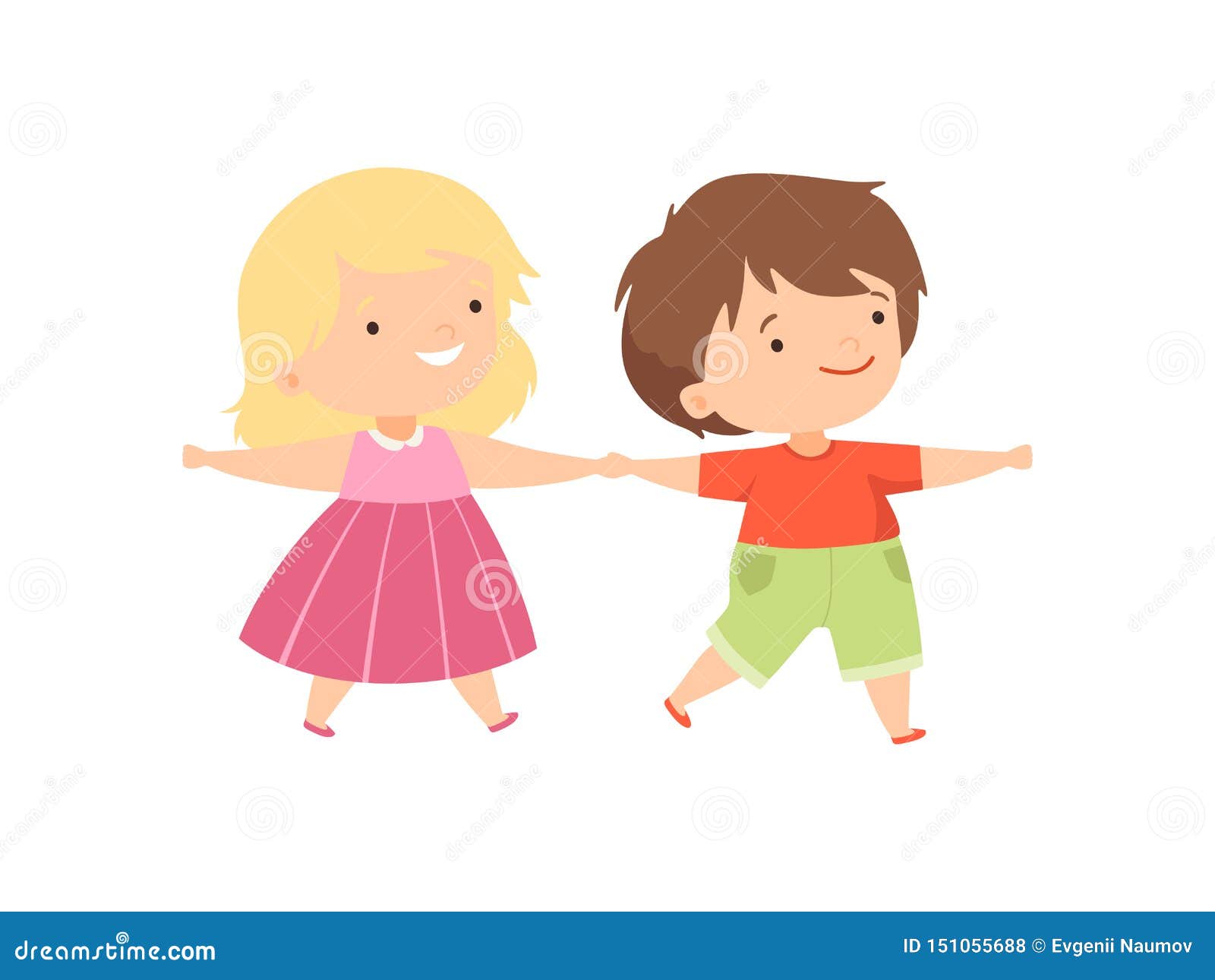 Cute Happy Boy And Girl Holding Hands Cute Happy Kids Having Fun Cartoon Vector Illustration Stock Vector Illustration Of Cartoon People