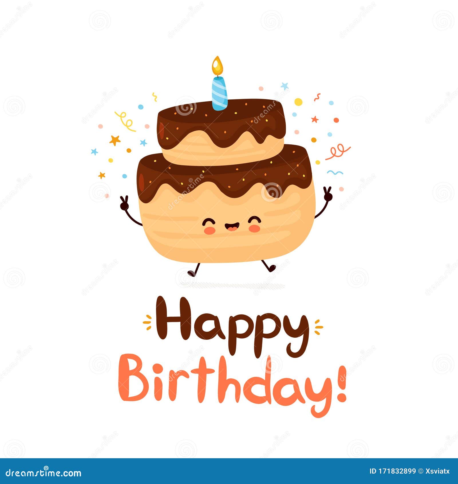 Cute Happy Cake with One Candle Stock Vector - Illustration of cartoon,  candle: 171832899