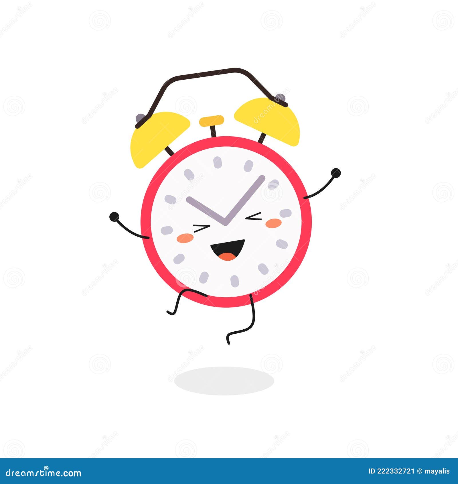 Cute Happy Cartoon Alarm Clock Happy Jumping Stock Vector - Illustration of  waking, happy: 222332721