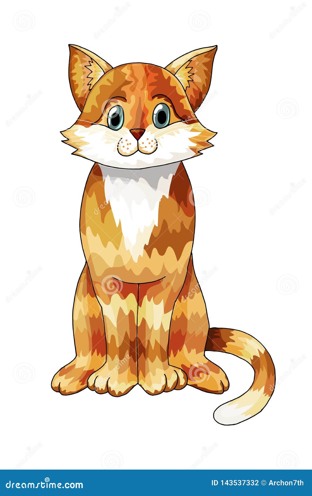 Cute Happy Cartoon Cat Character Hand Drawn Colored Doodle Vector Illustration Stock Vector Illustration Of Kitty Cheerful