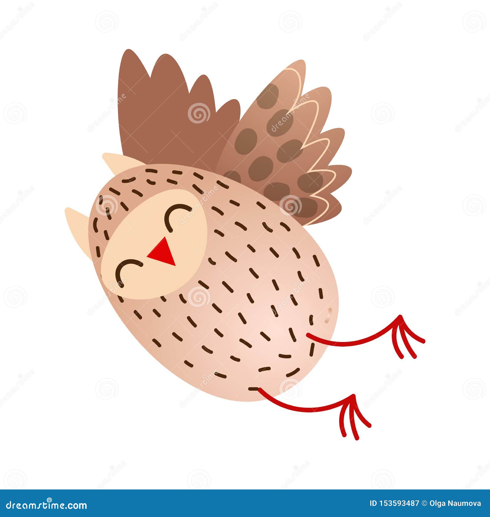 Cute Happy Flying Owl Bird With Red Beak Stock Vector