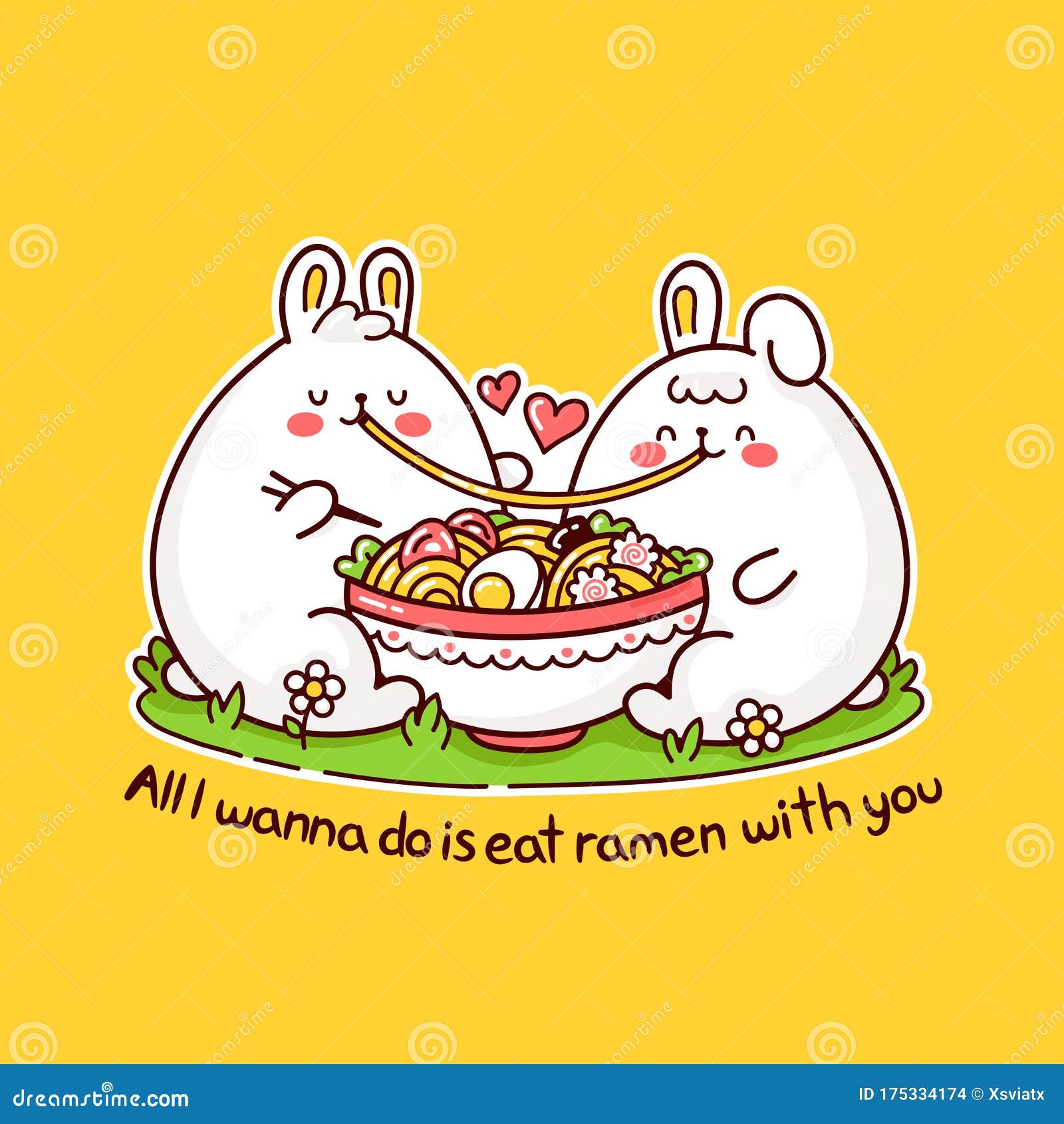Cute Happy Funny Rabbits Couple Eat Ramen Stock Vector - Illustration of  kawaii, chopsticks: 175334174