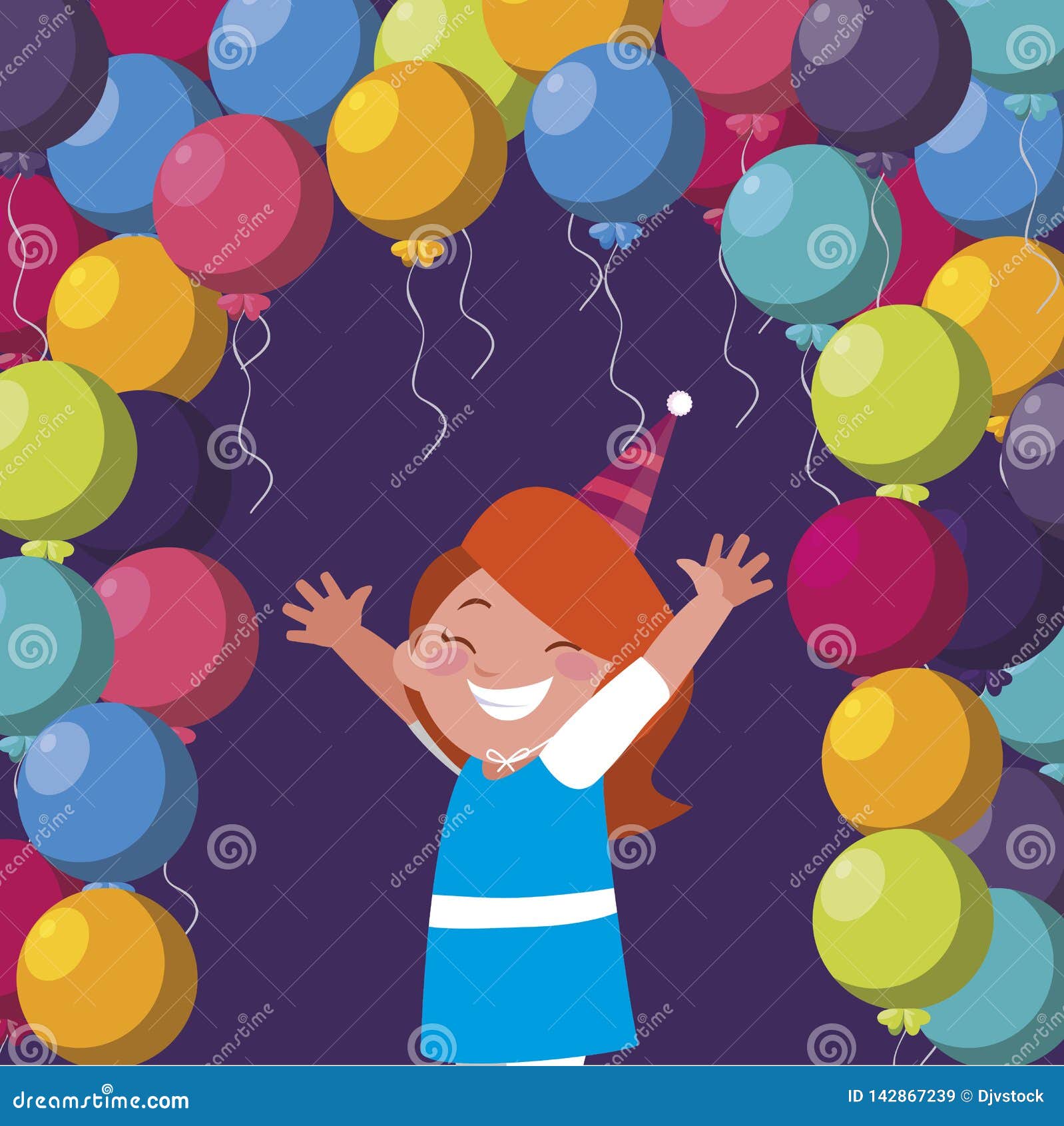 Cute Happy Girl with Birthday Balloons Helium Stock Vector ...