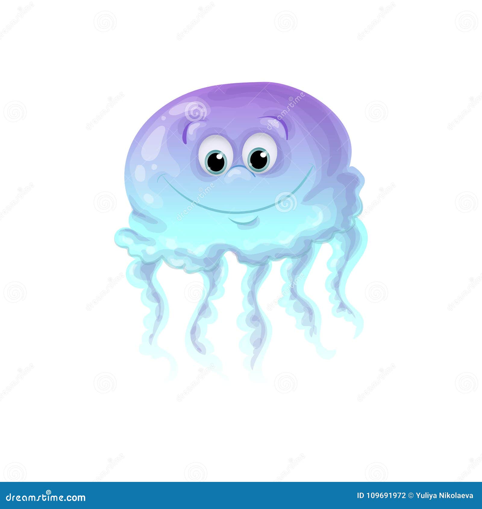 Cute Happy Jellyfish Cartoon Character Sea Animal Vector Illustration ...