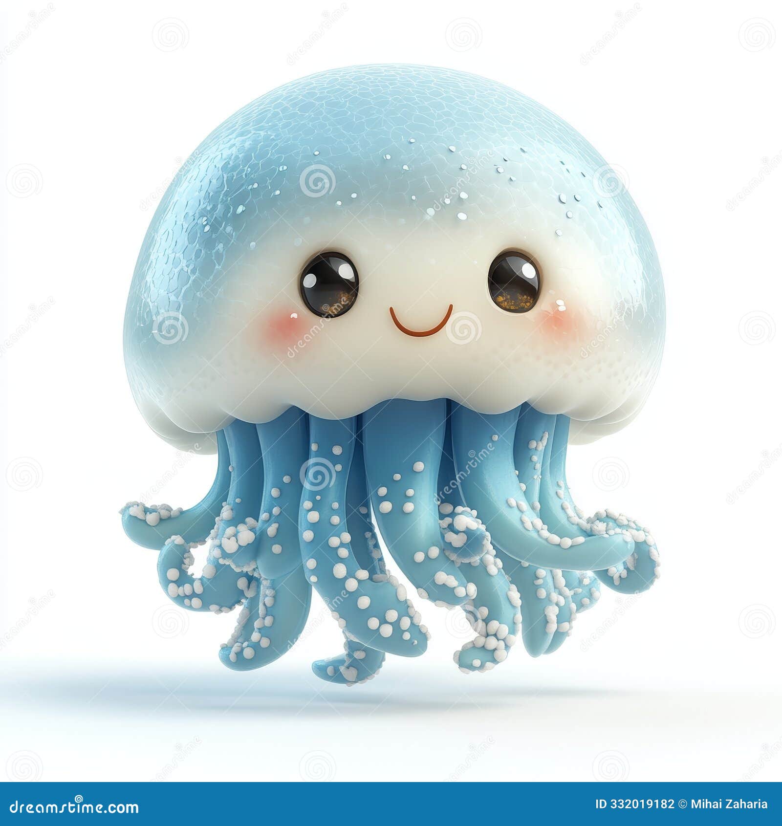 cute happy jellyfish  on white background, cartoon character - mascot