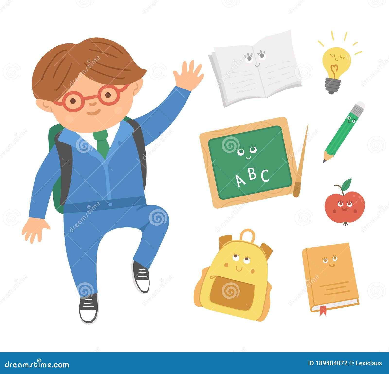 Cute Happy Jumping Schoolboy With Flat Style Kawaii Classroom Objects Back To School Vector Set Of Smiling Elements With Pupil In Stock Vector Illustration Of Jumping Class Cute Happy Jumping Schoolboy With Flat Style Kawaii Classroom Objects Back To School Vector Set Of Smiling Elements With Pupil In Stock Vector Illustration Of Jumping Class