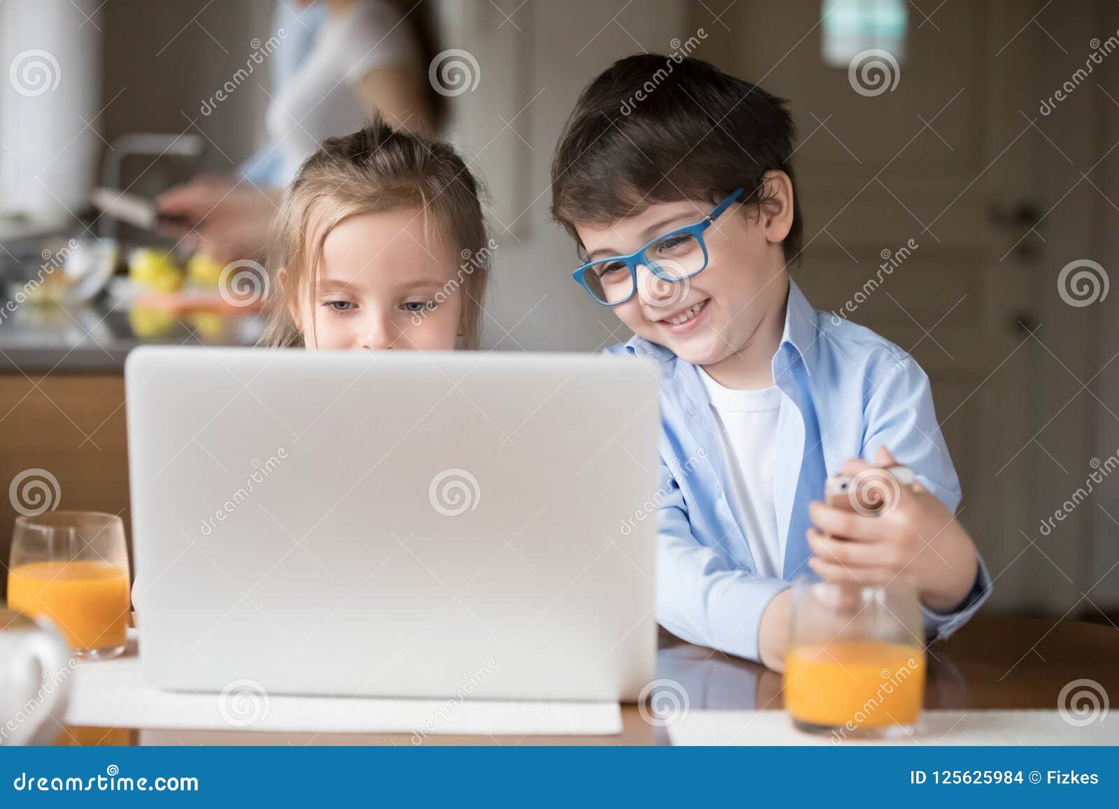 Cute Kids Watching Cartoons Online on Laptop Stock Photo - Image of  looking, kids: 125625984