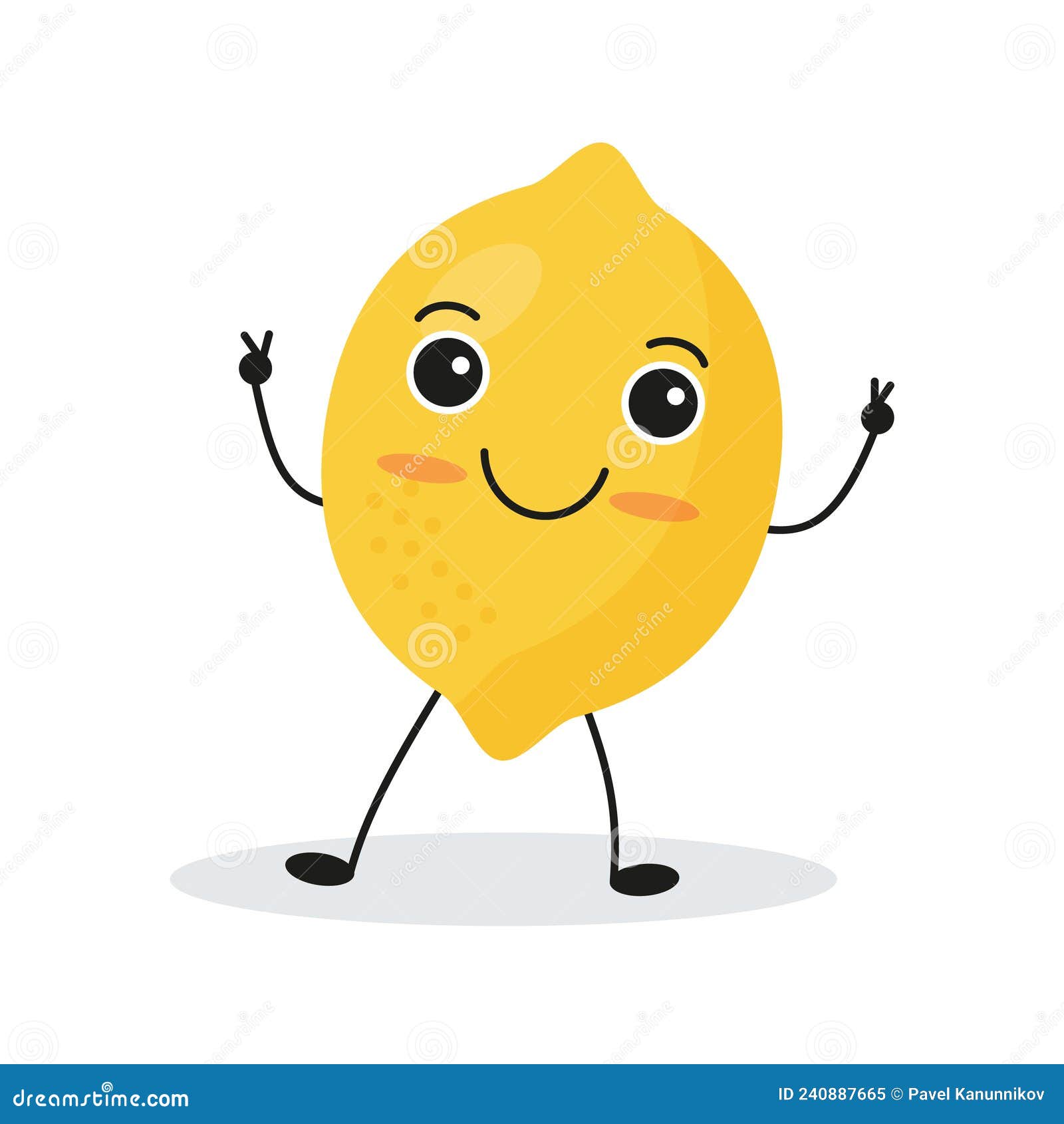 Cute Happy Lemon Character. Funny Fruit Emoticon in Flat Style Stock ...