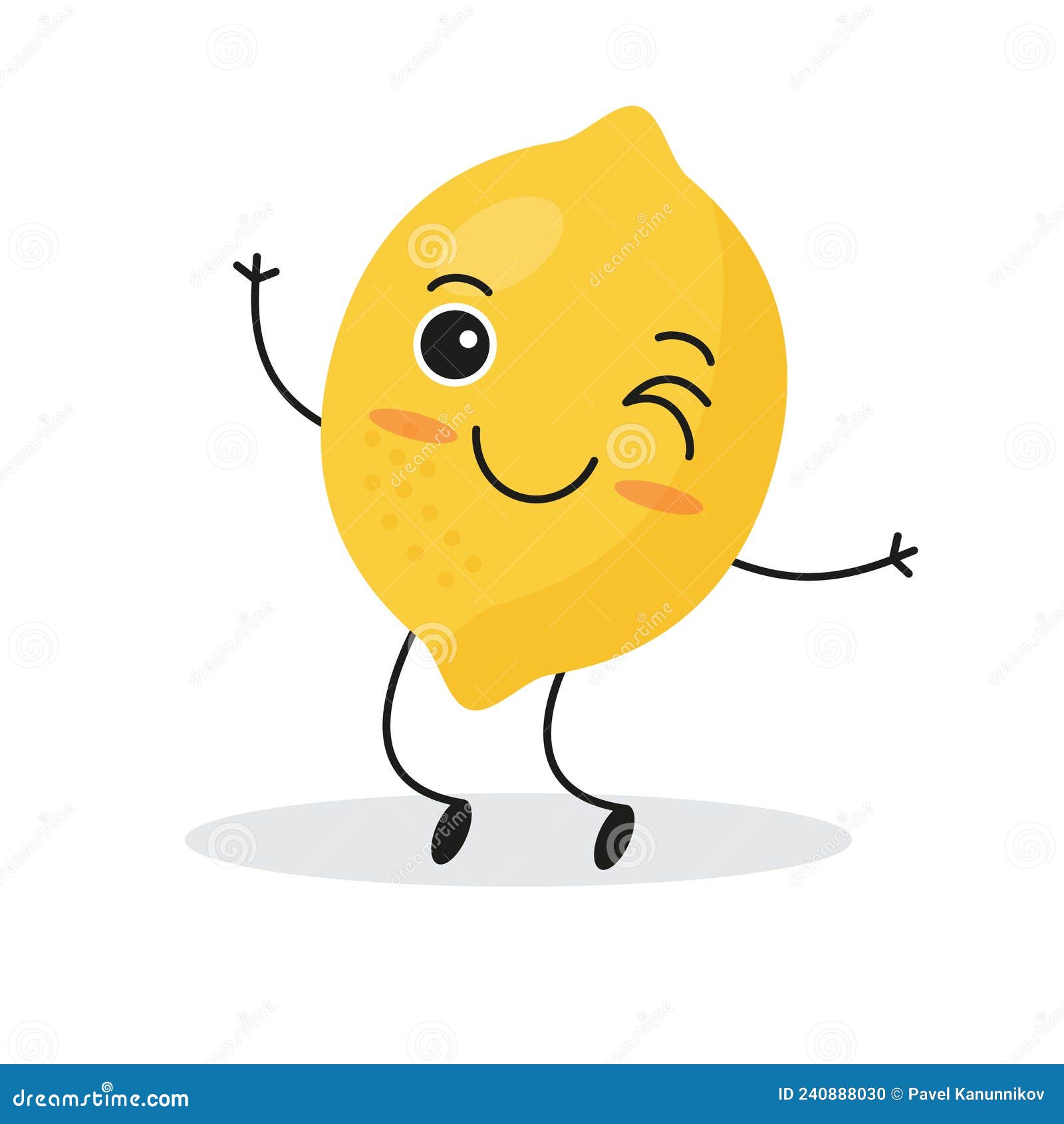 Cute Happy Lemon Character. Funny Fruit Emoticon in Flat Style Stock ...