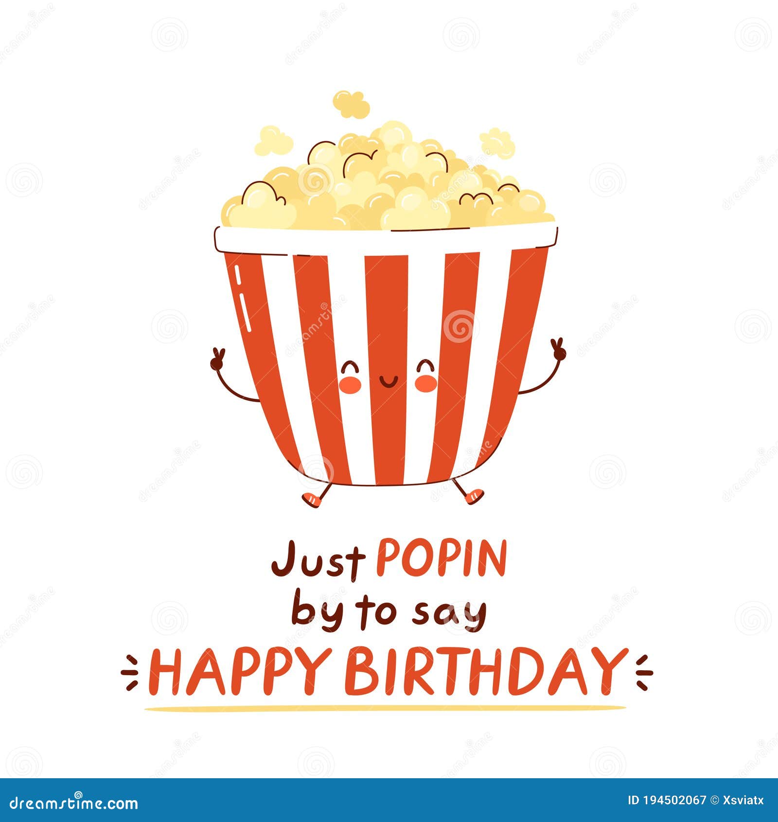 Cute Happy Popcorn Character. Happy Birthday Card Stock Vector -  Illustration of invitation, kids: 194502067