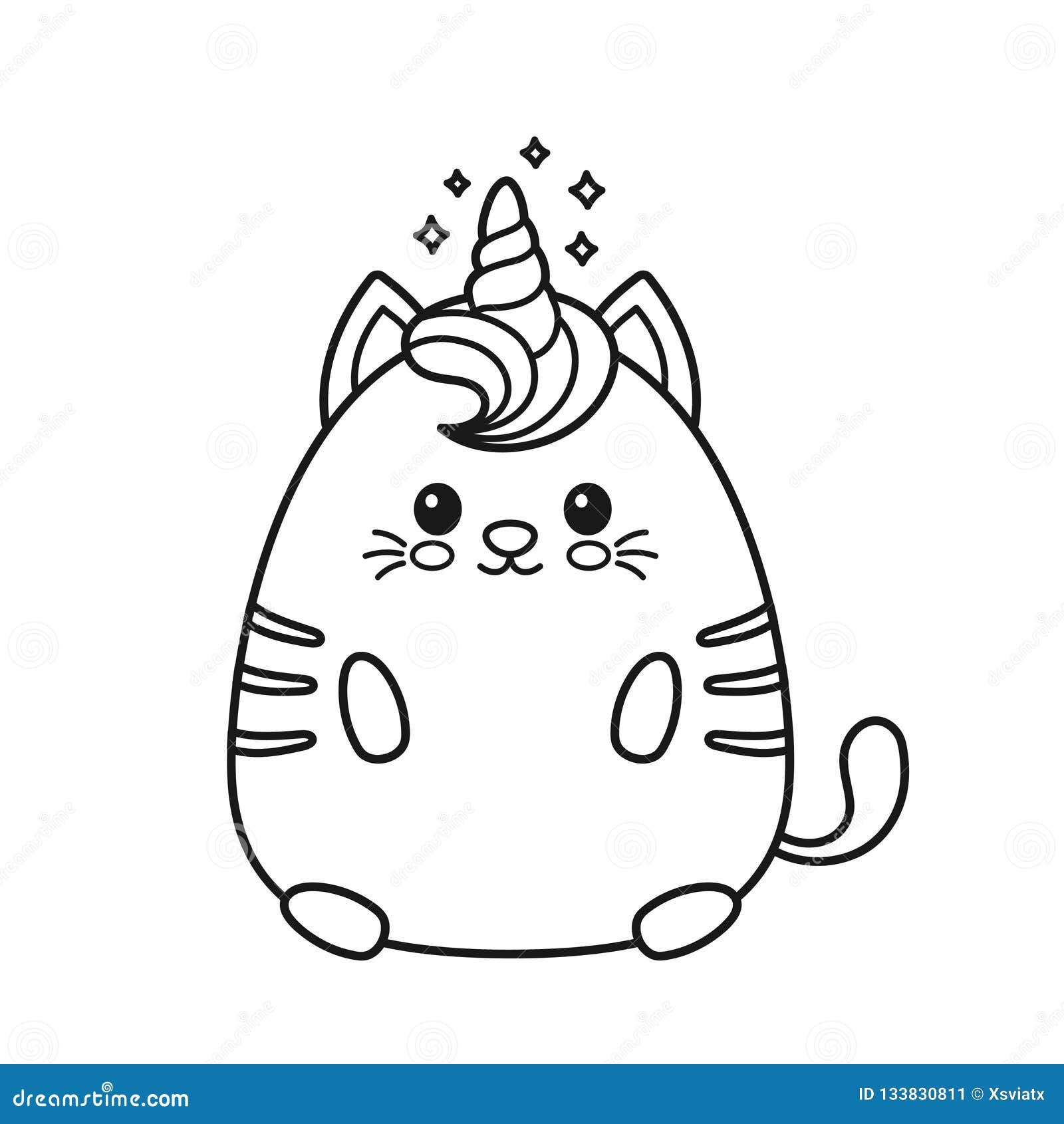 Cute Happy Smiling Unicorn  Cat  Stock Vector Illustration 