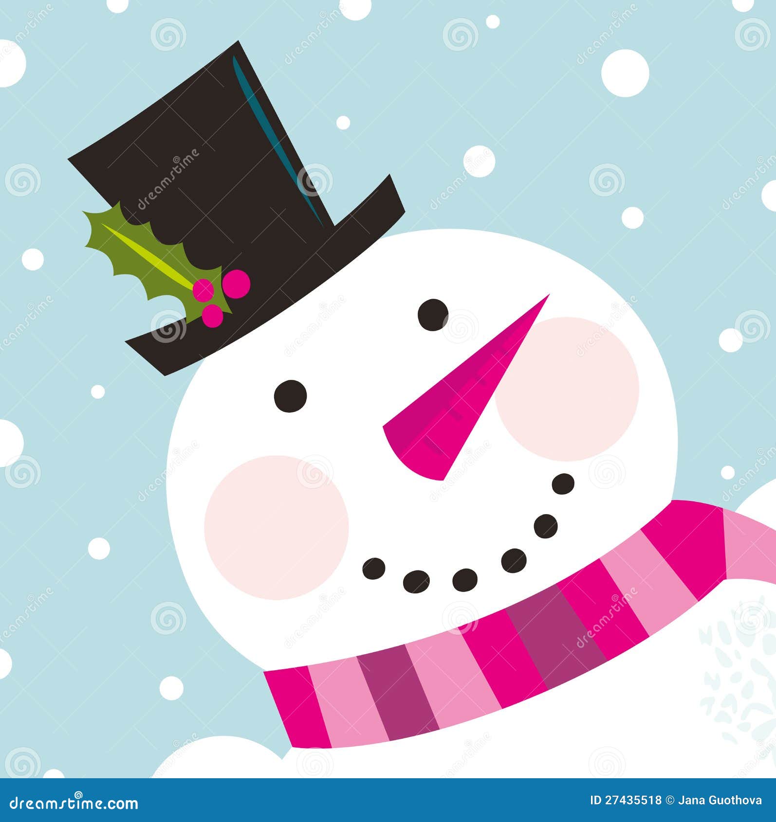 Cute happy Snowman face with snowing