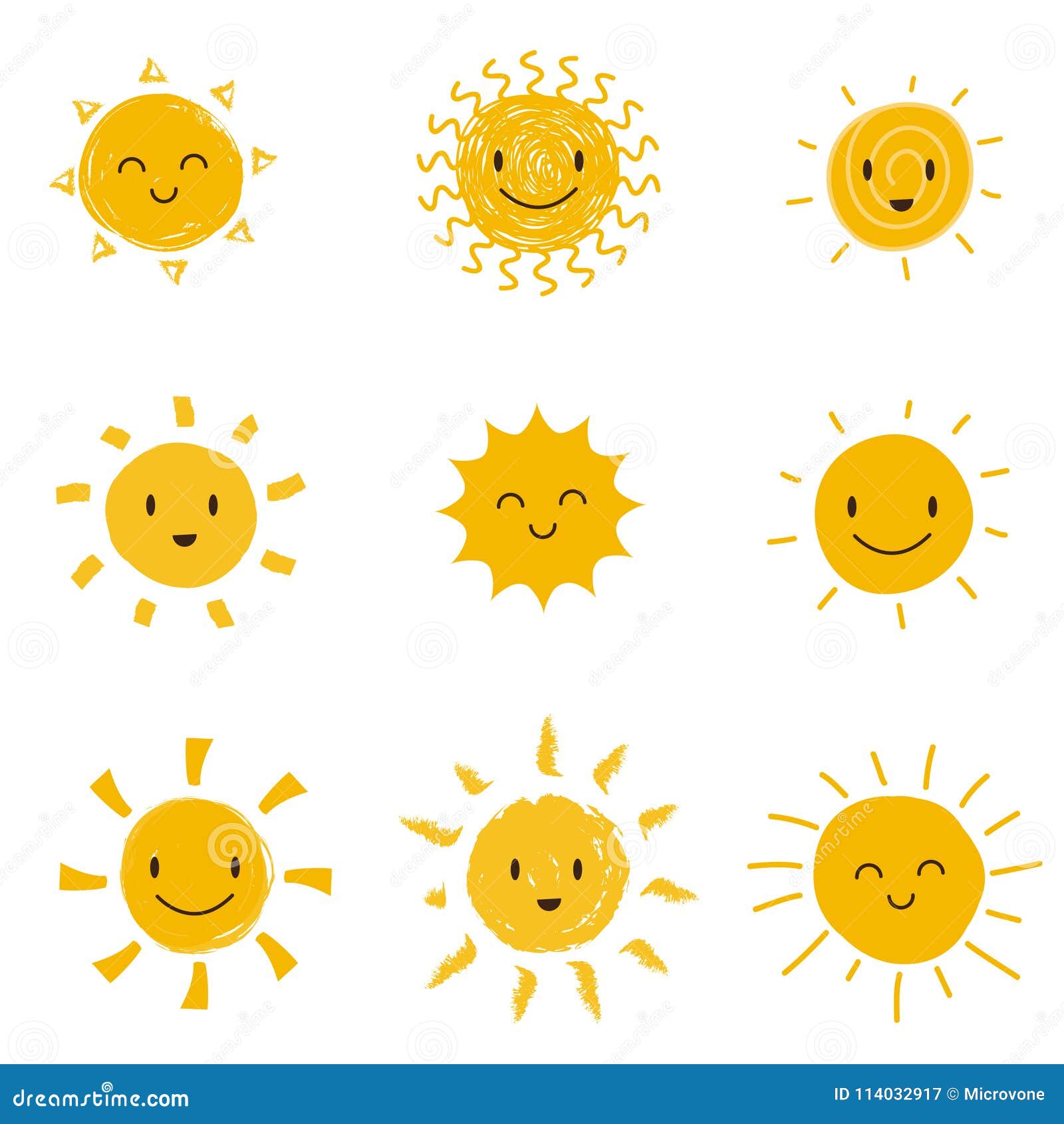 cute happy sun with smiley face. summer sunshine  set 