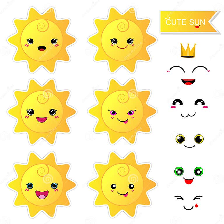 Cute Happy Sun With Smiley Face On White Stock Illustration