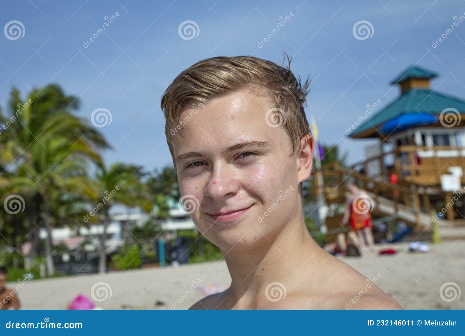 Cute Happy Teenage Boy Enjoys the Beach in Miami Stock Image - Image of ...