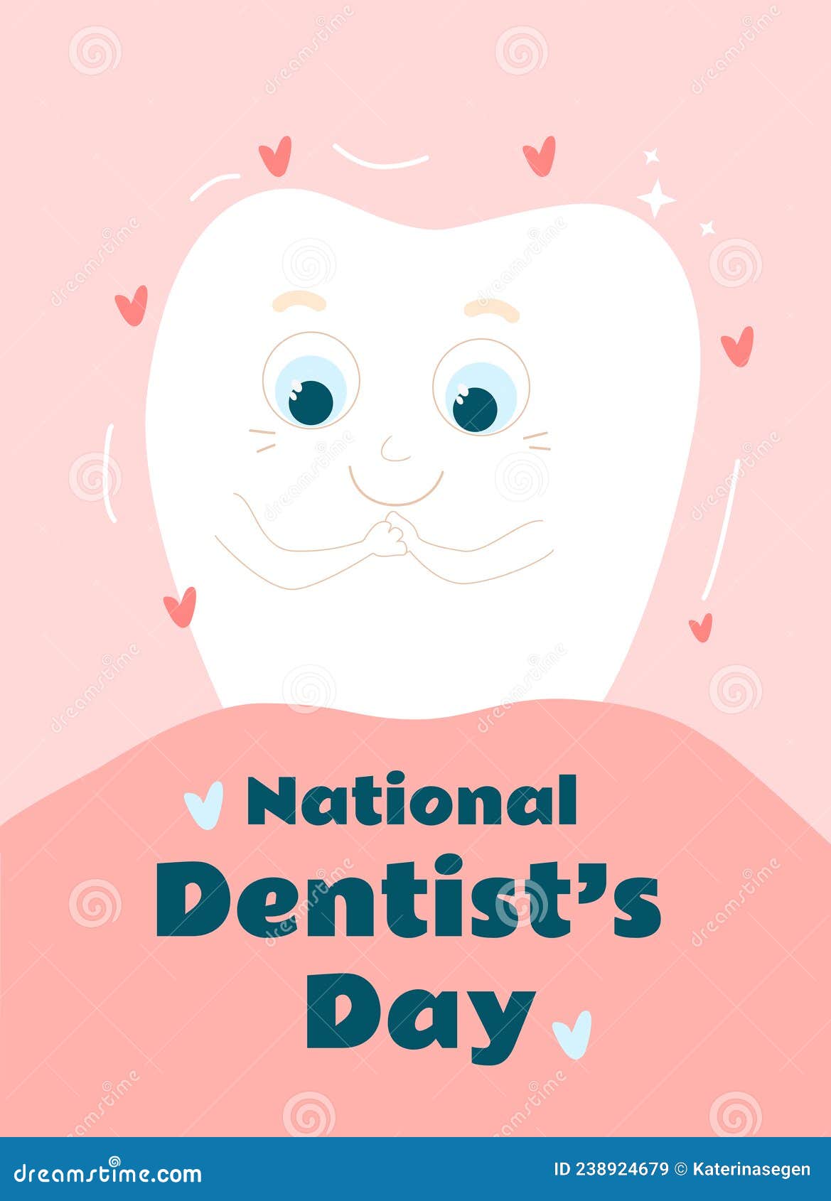 a cute and happy tooth smiles in the mouth on a pink and healthy gum. national dentistÃ¢â¬â¢s day greeting card.