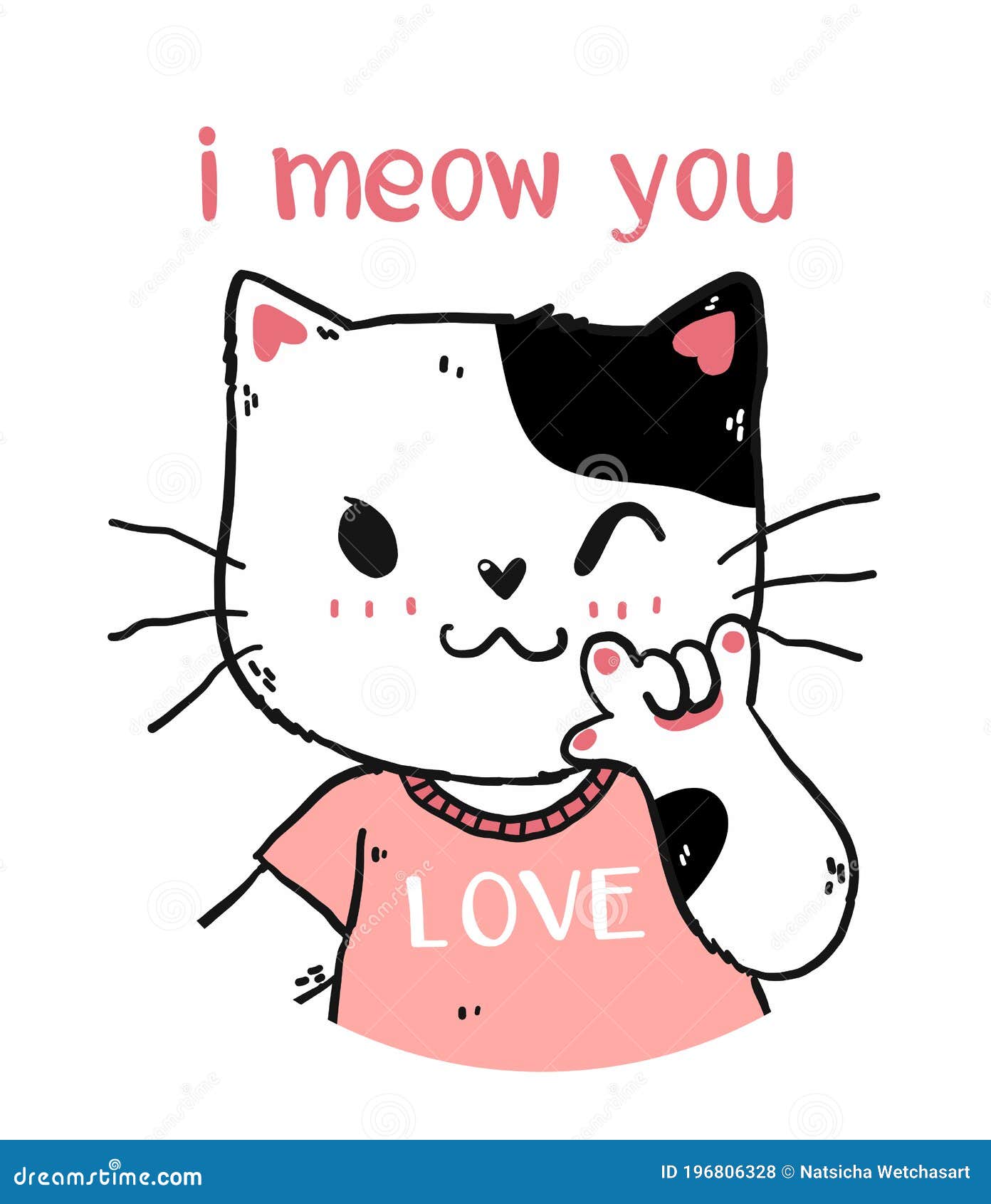 Cute Happy White and Pink Cat I Meow You with Love You Hand Gesture ...