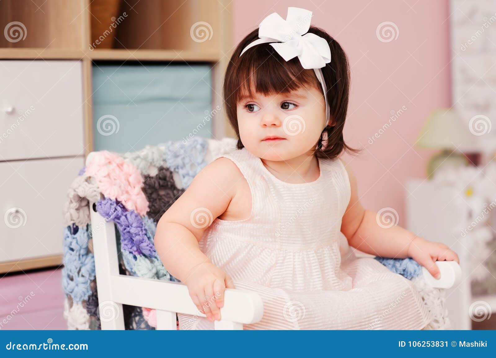 Cute Happy 1 Year Old Baby Girl Playing With Wooden Toys At Home Stock  Image - Image Of Early, Hair: 106253831