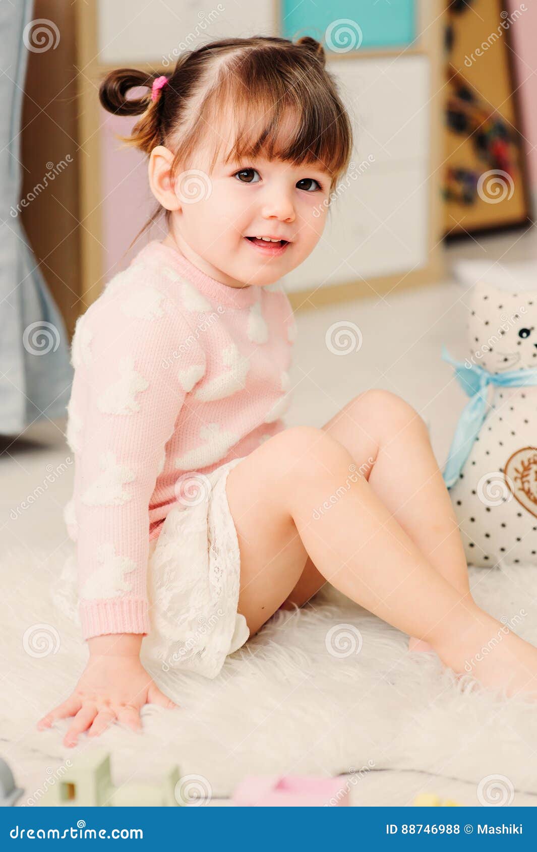 Cute Happy 2 Years Old Baby Girl Playing with Toys at Home Stock Photo -  Image of childhood, closeup: 88746988