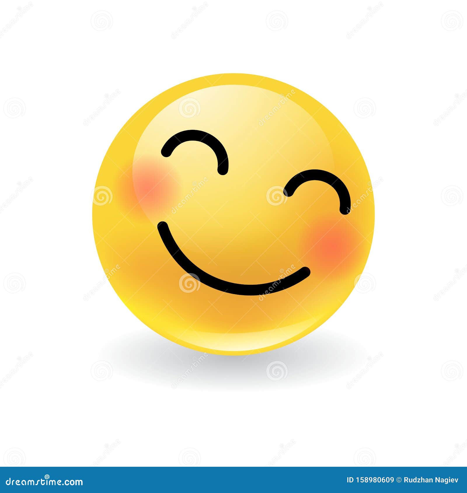 Cute Yellow Round Emoticon Smiling And Blushing Stock Vector - Illustration...