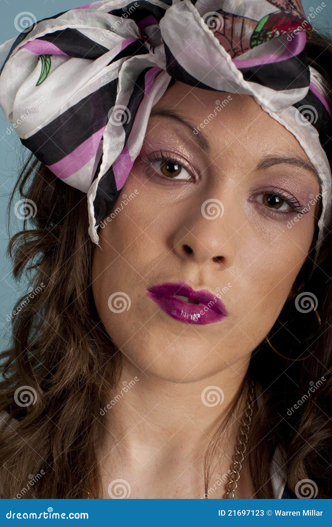 Cute Happy Young Female in Colourful Head Scarf Stock Image Image of