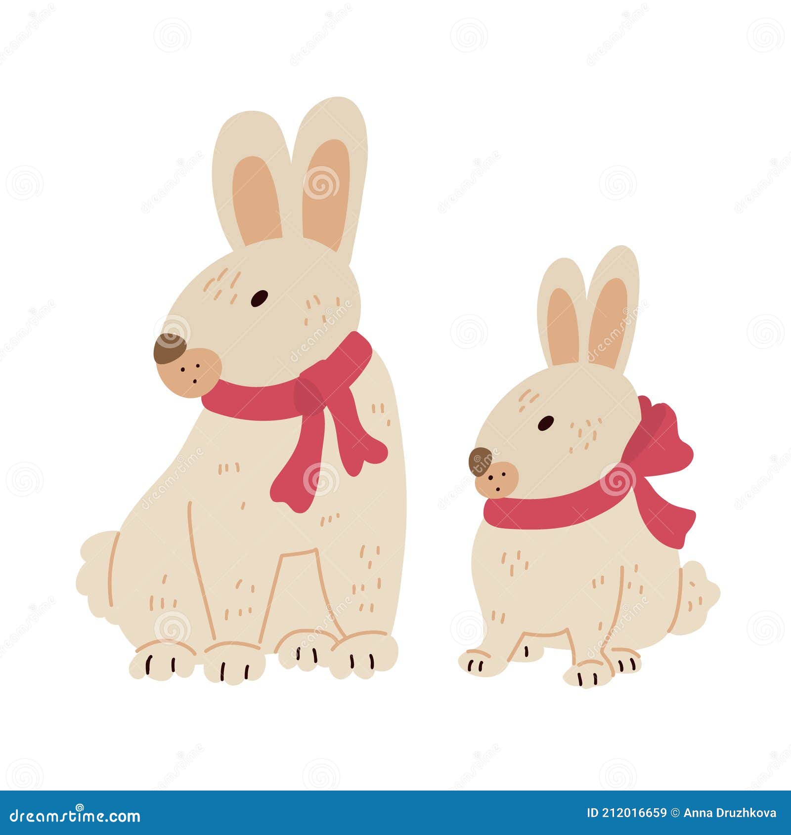 Download Cute Hares Or Rabbits With Red Ribbon Bows In Flat Cartoon Style Stock Vector Illustration Of Graphic Hares 212016659